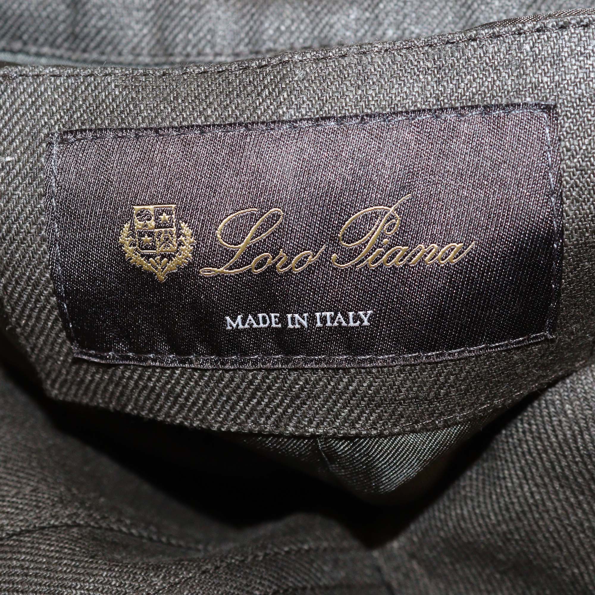 Loro Piana Dark Grey Linen Wool Blend Jaylon Belted Jacket & Trouser Set