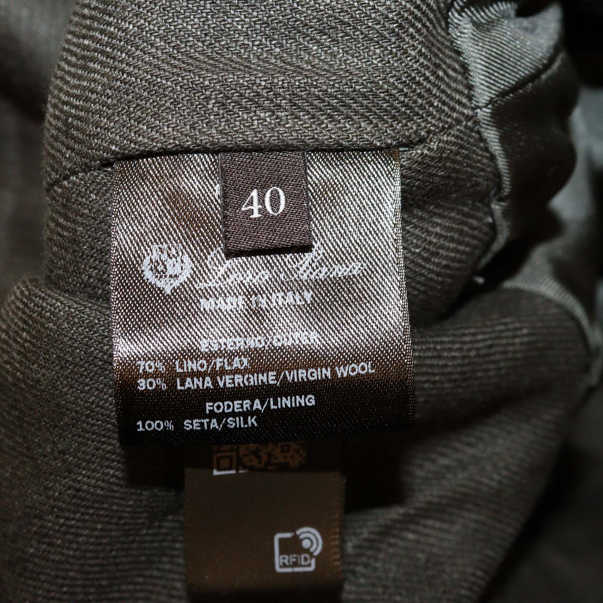 Loro Piana Dark Grey Linen Wool Blend Jaylon Belted Jacket & Trouser Set