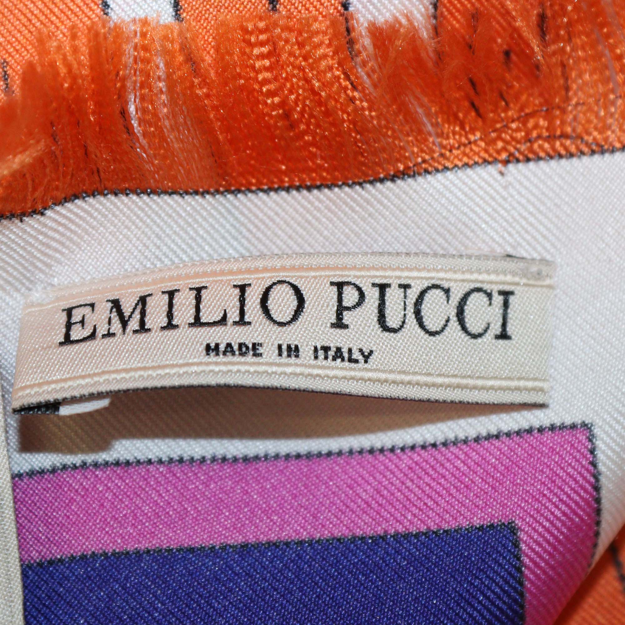 Emilio Pucci Multicolor Silk Printed Fringed Edge Scarf