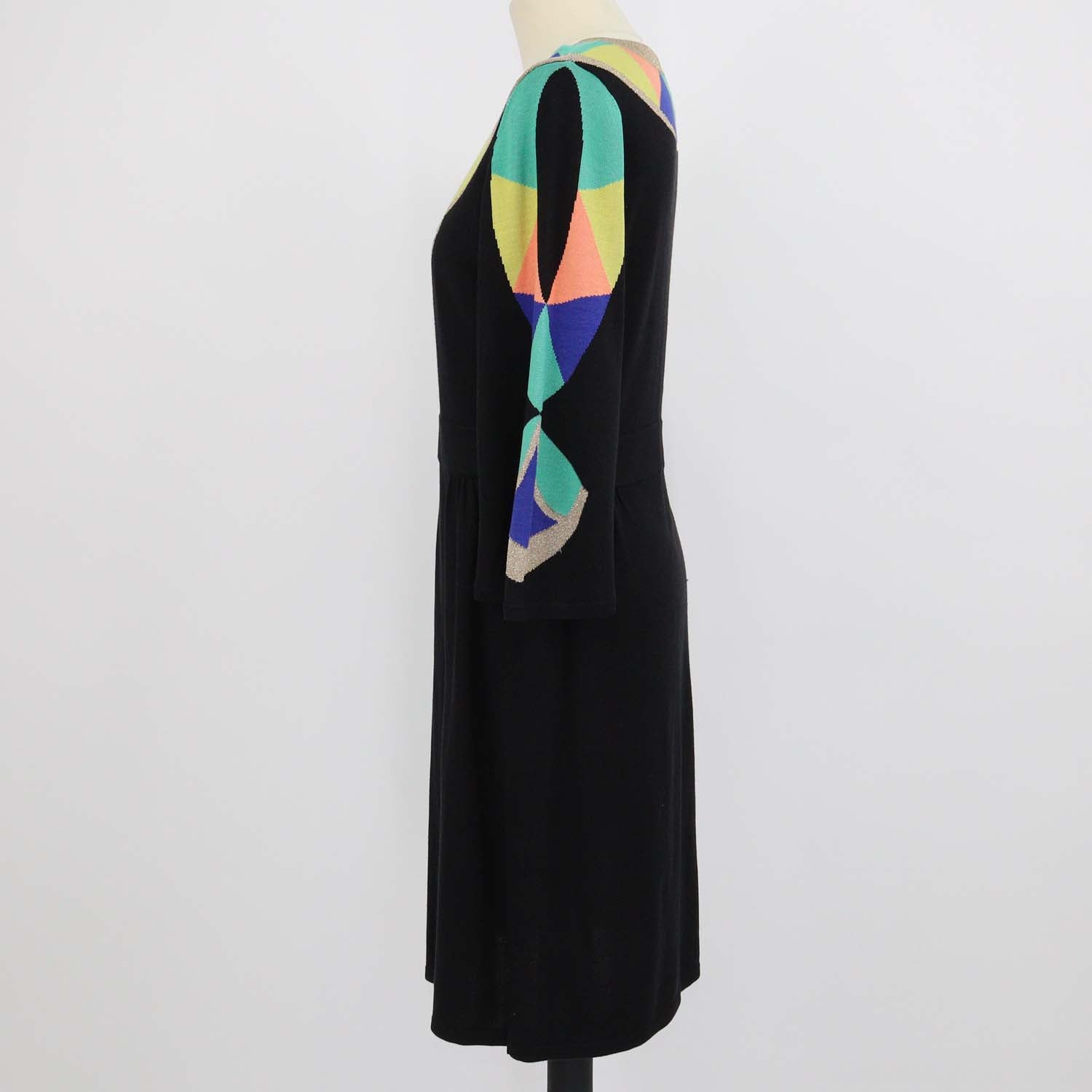 Temperly London Black/Multicolor Blend Silk Knitted V-Neck Dress