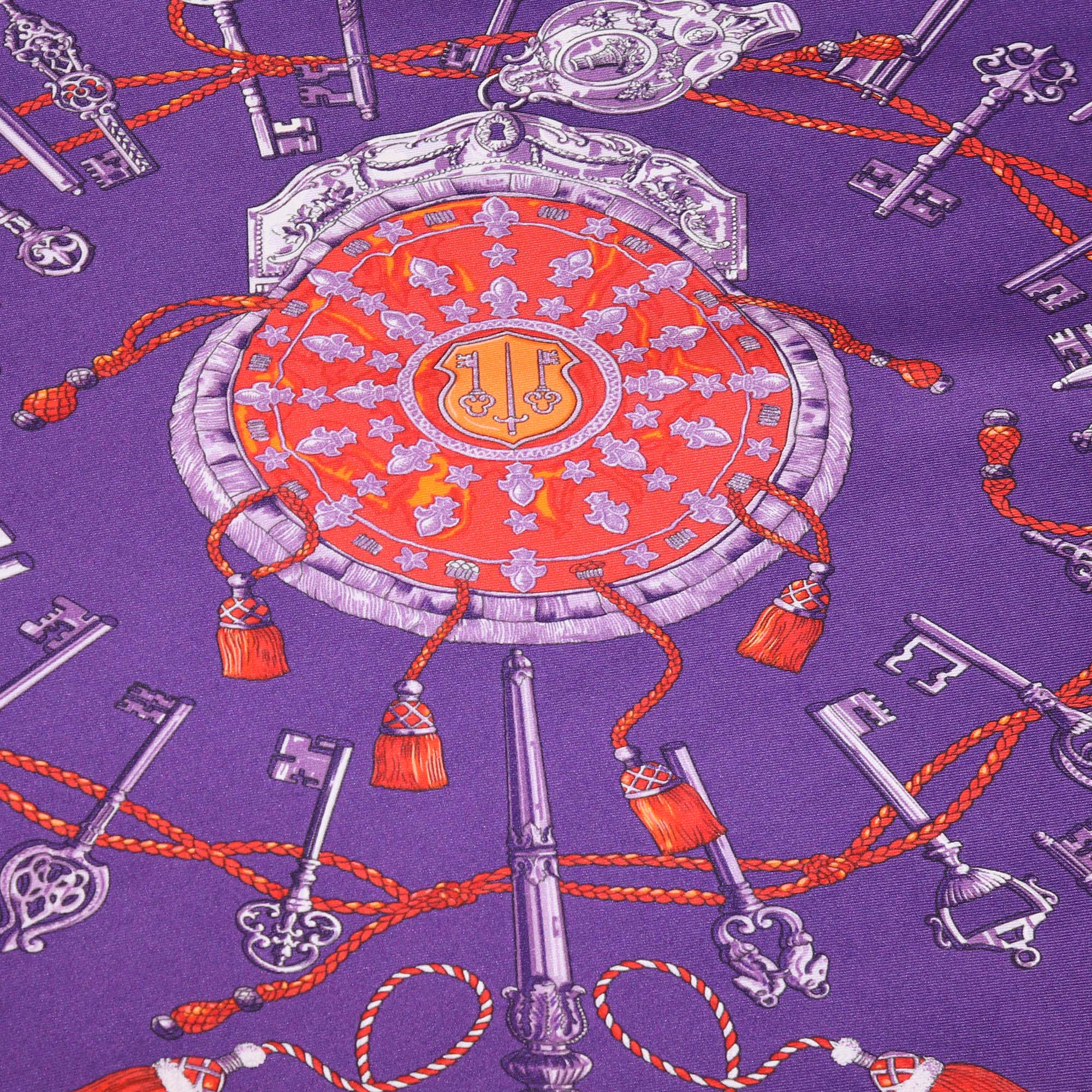Hermes Purple Silk Les Clefs Triangle Scarf