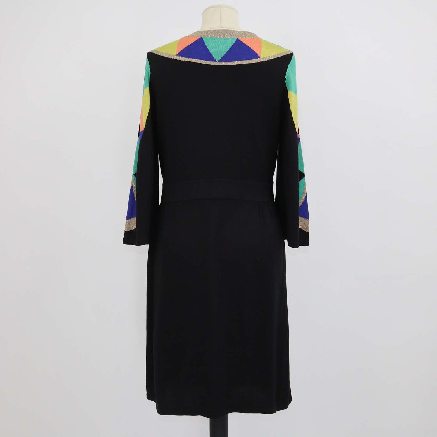 Temperly London Black/Multicolor Blend Silk Knitted V-Neck Dress