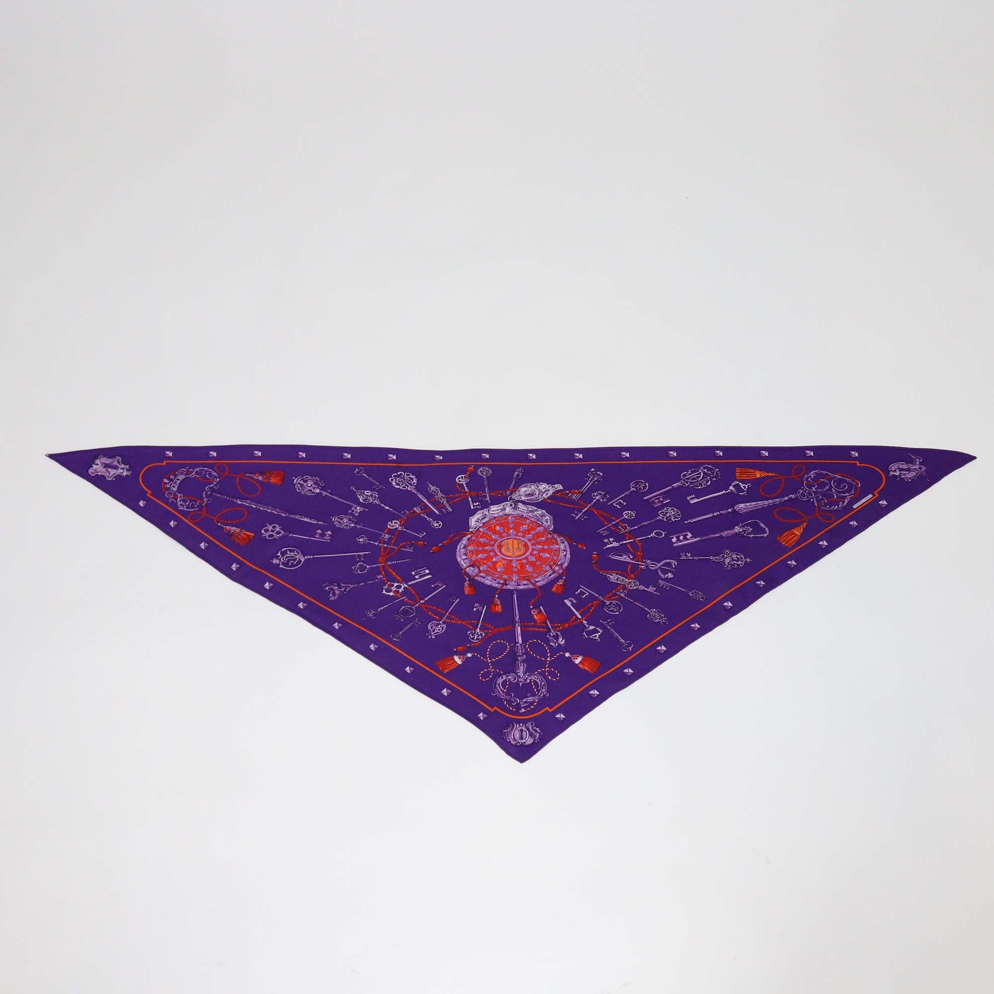 Hermes Purple Silk Les Clefs Triangle Scarf