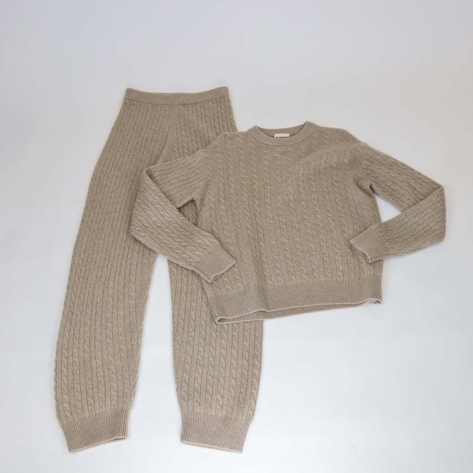 12 Storeez Light Coffee Rye Cashemere Cable Knit Jumper & Trouser Set