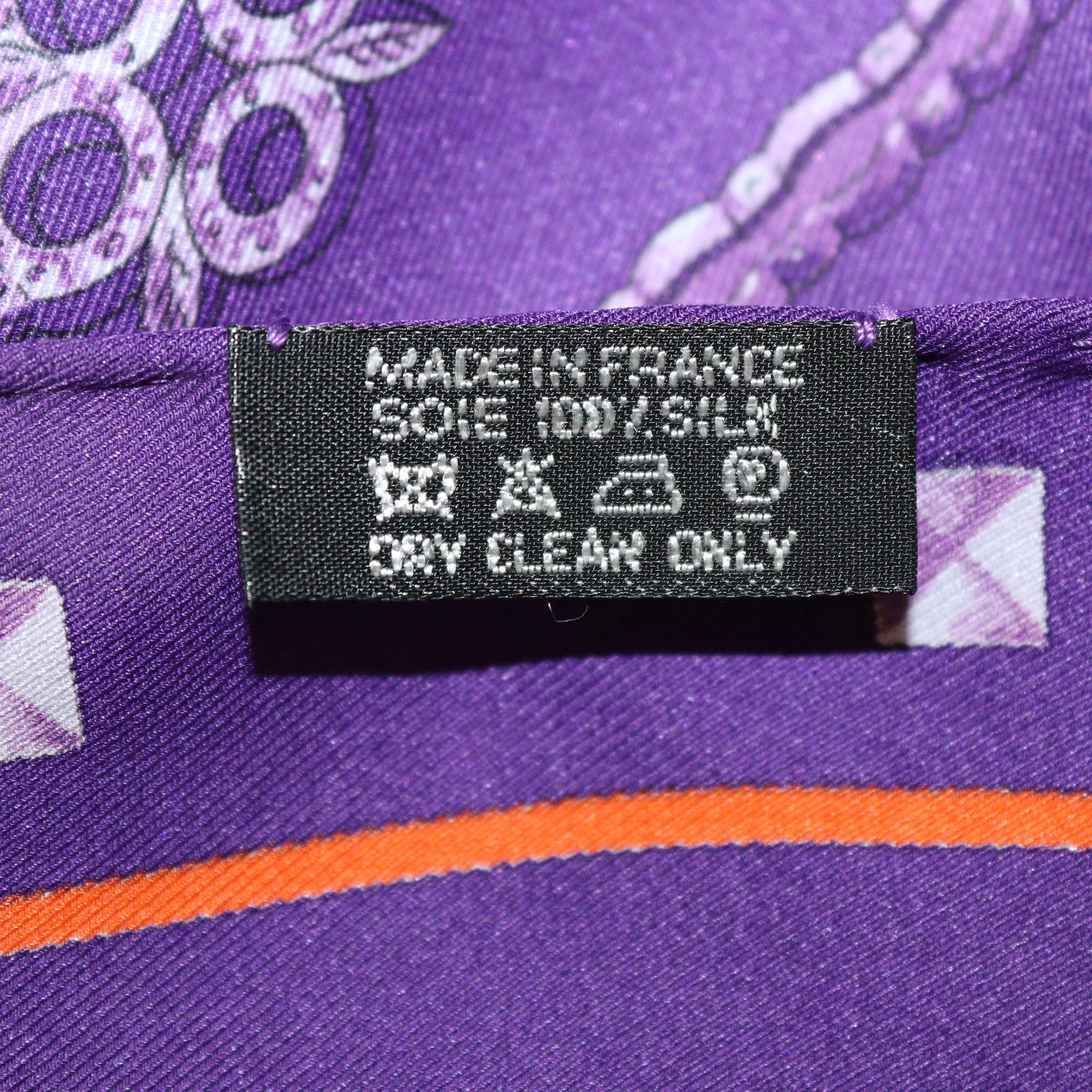 Hermes Purple Silk Les Clefs Triangle Scarf
