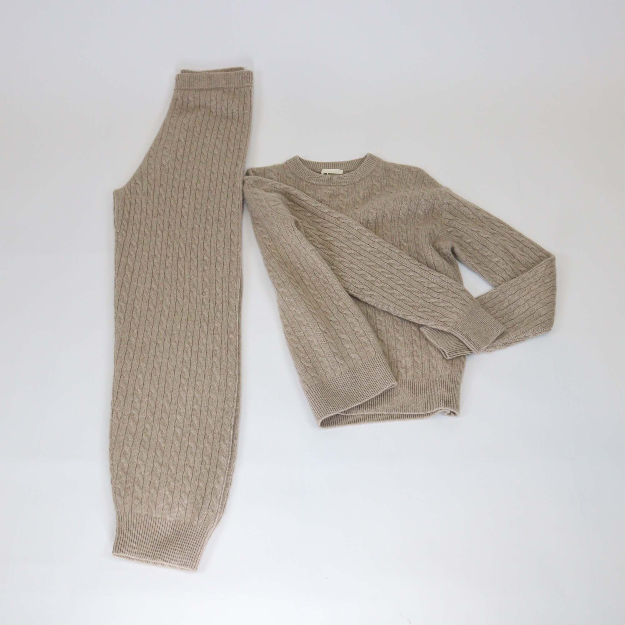 12 Storeez Light Coffee Rye Cashemere Cable Knit Jumper & Trouser Set