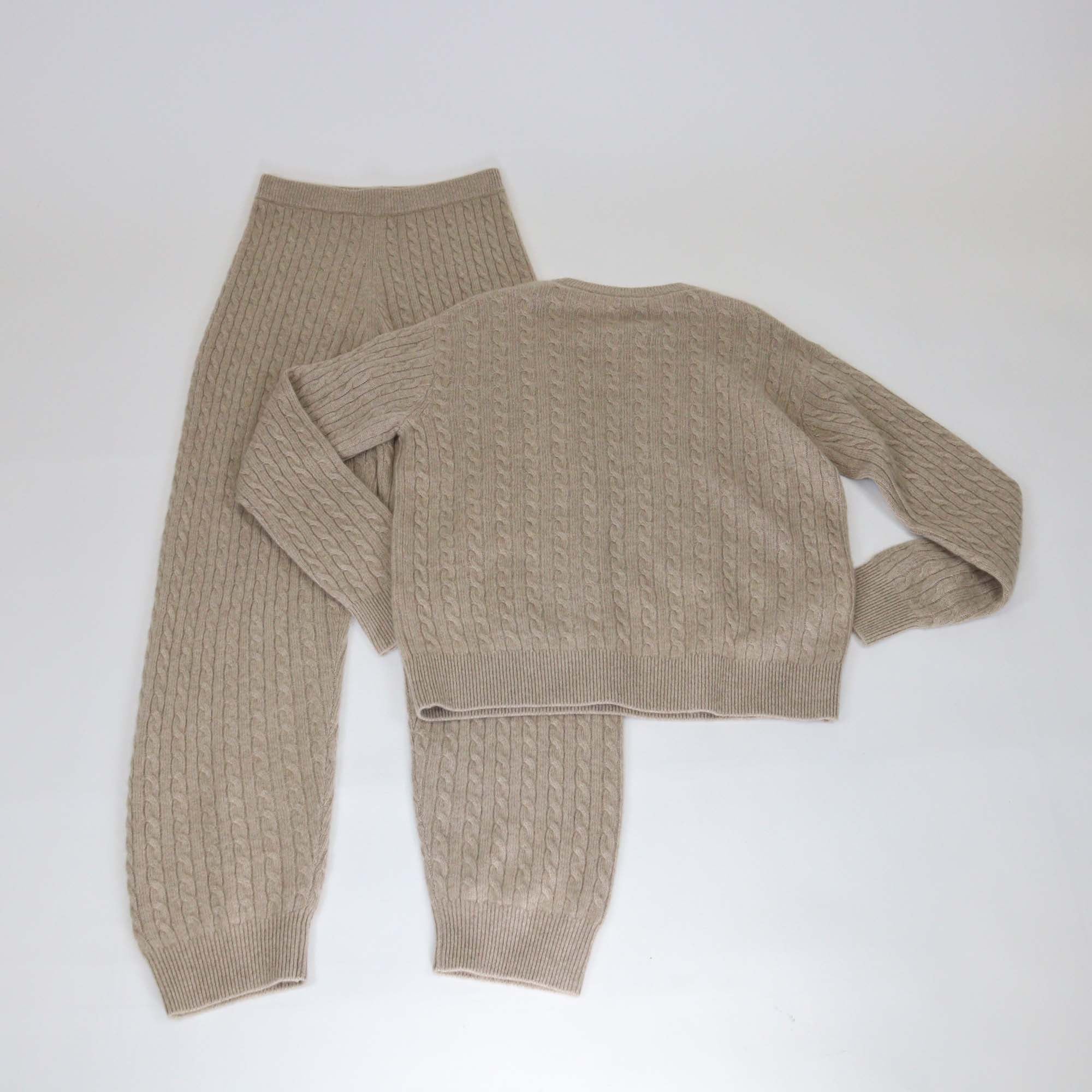12 Storeez Light Coffee Rye Cashemere Cable Knit Jumper & Trouser Set