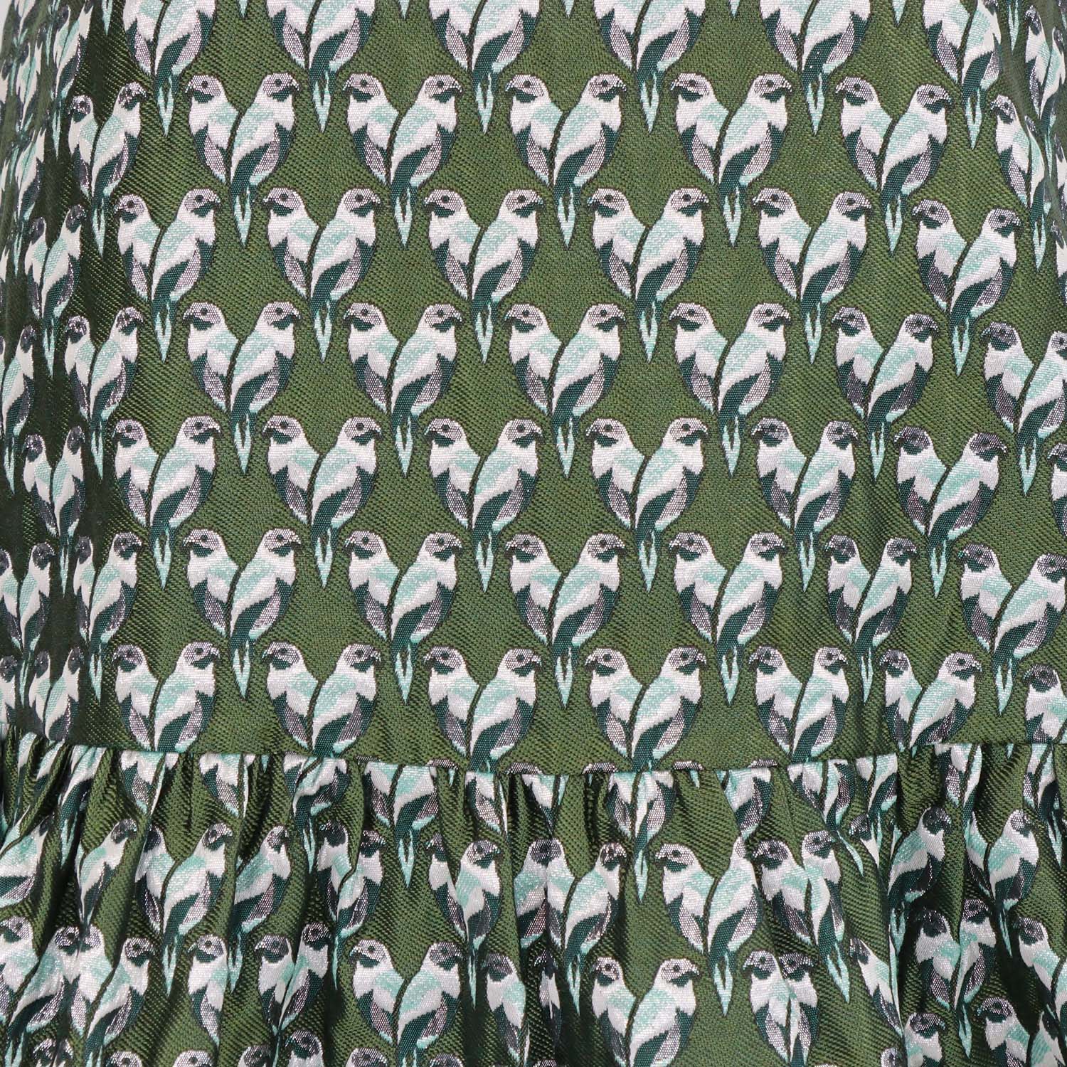 Maje Metallic Green Blend Polyester Jacquard Parrot Print Mini Dress