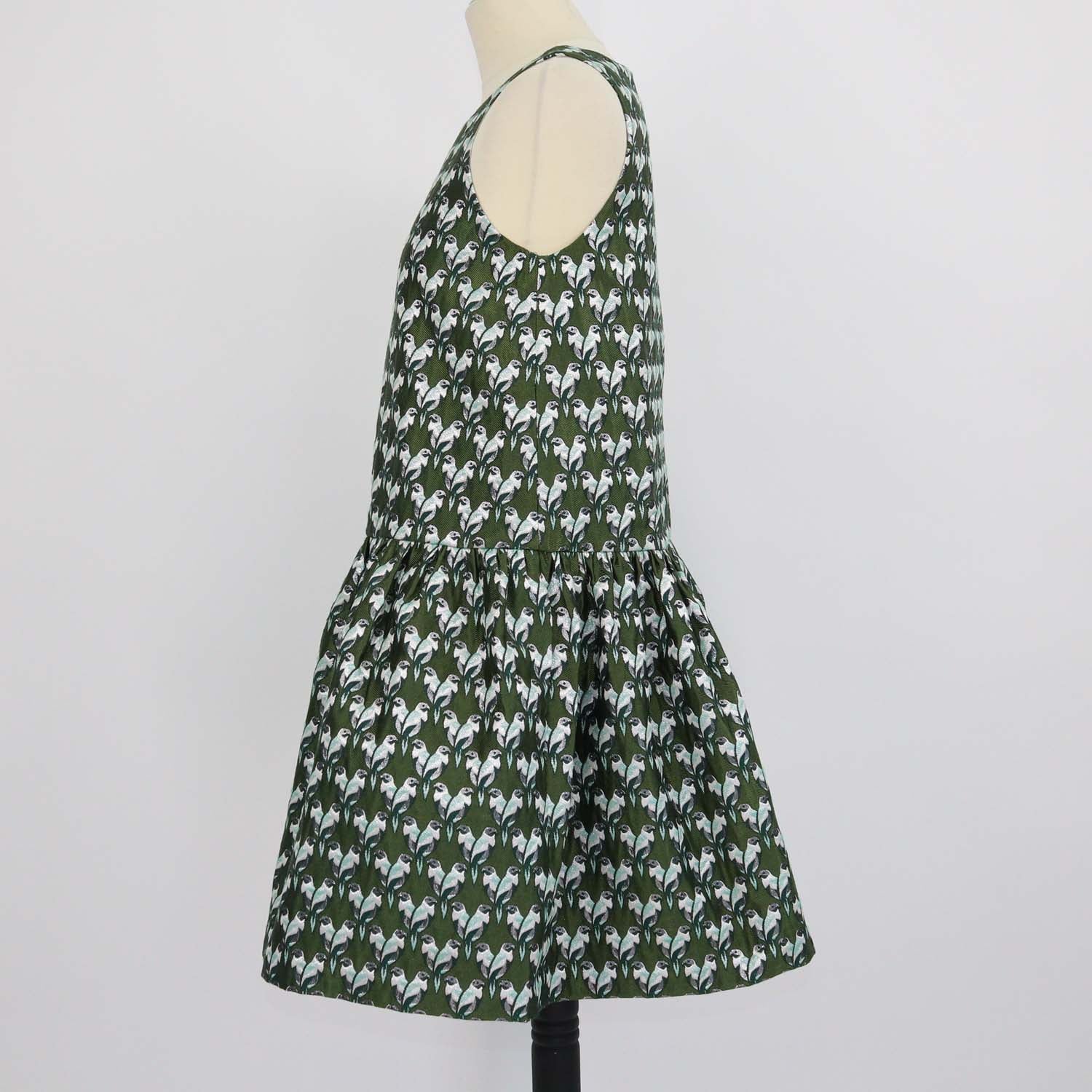 Maje Metallic Green Blend Polyester Jacquard Parrot Print Mini Dress
