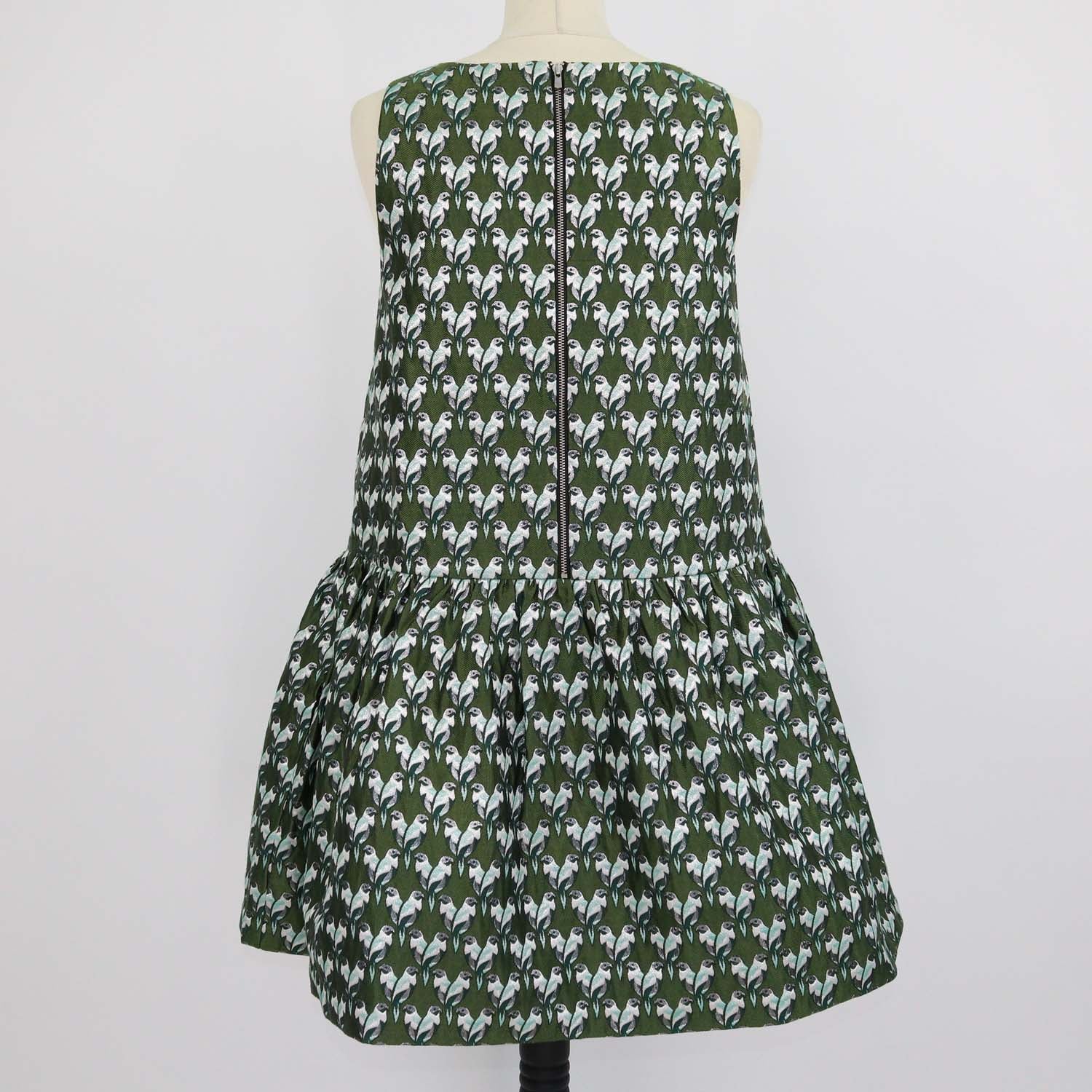 Maje Metallic Green Blend Polyester Jacquard Parrot Print Mini Dress
