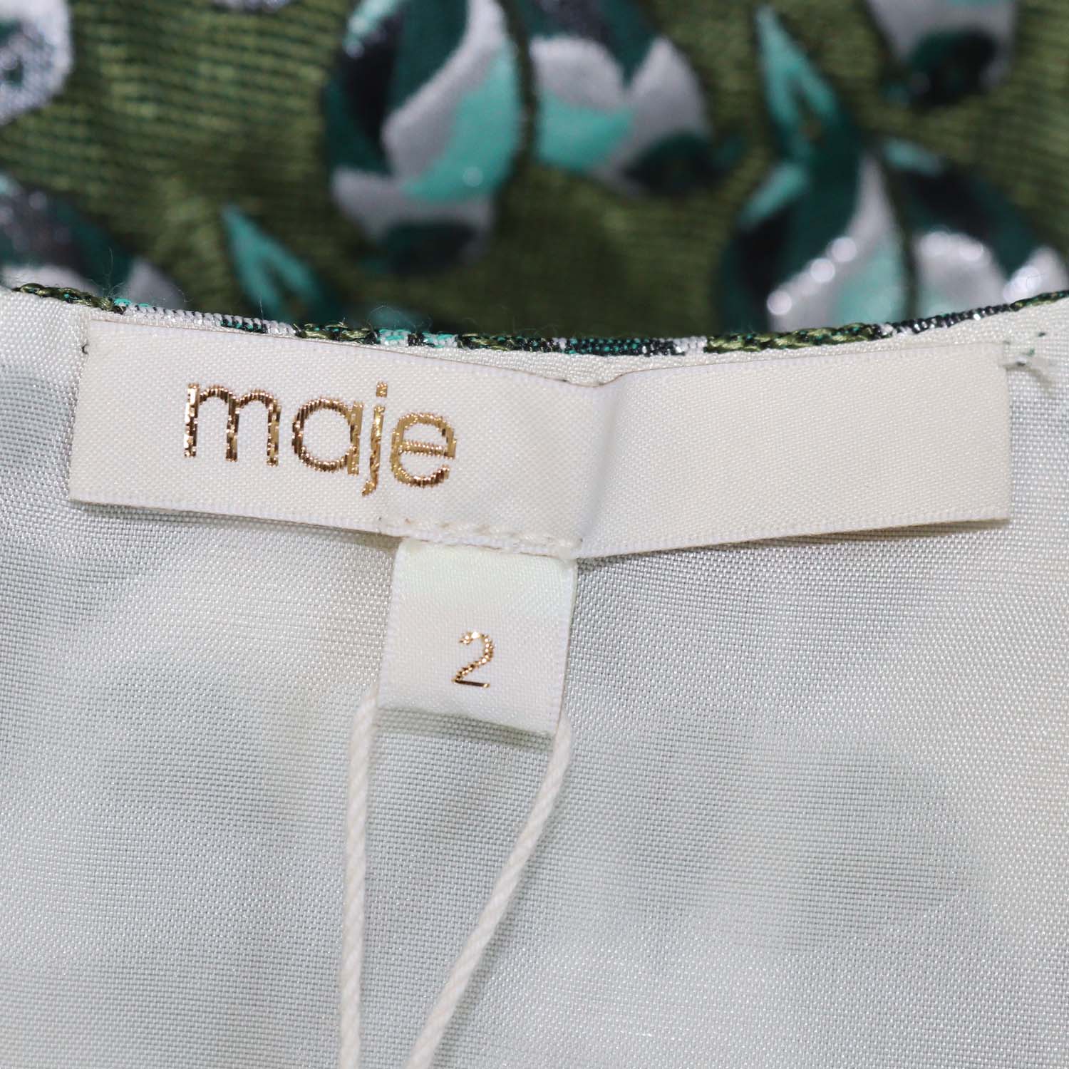 Maje Metallic Green Blend Polyester Jacquard Parrot Print Mini Dress