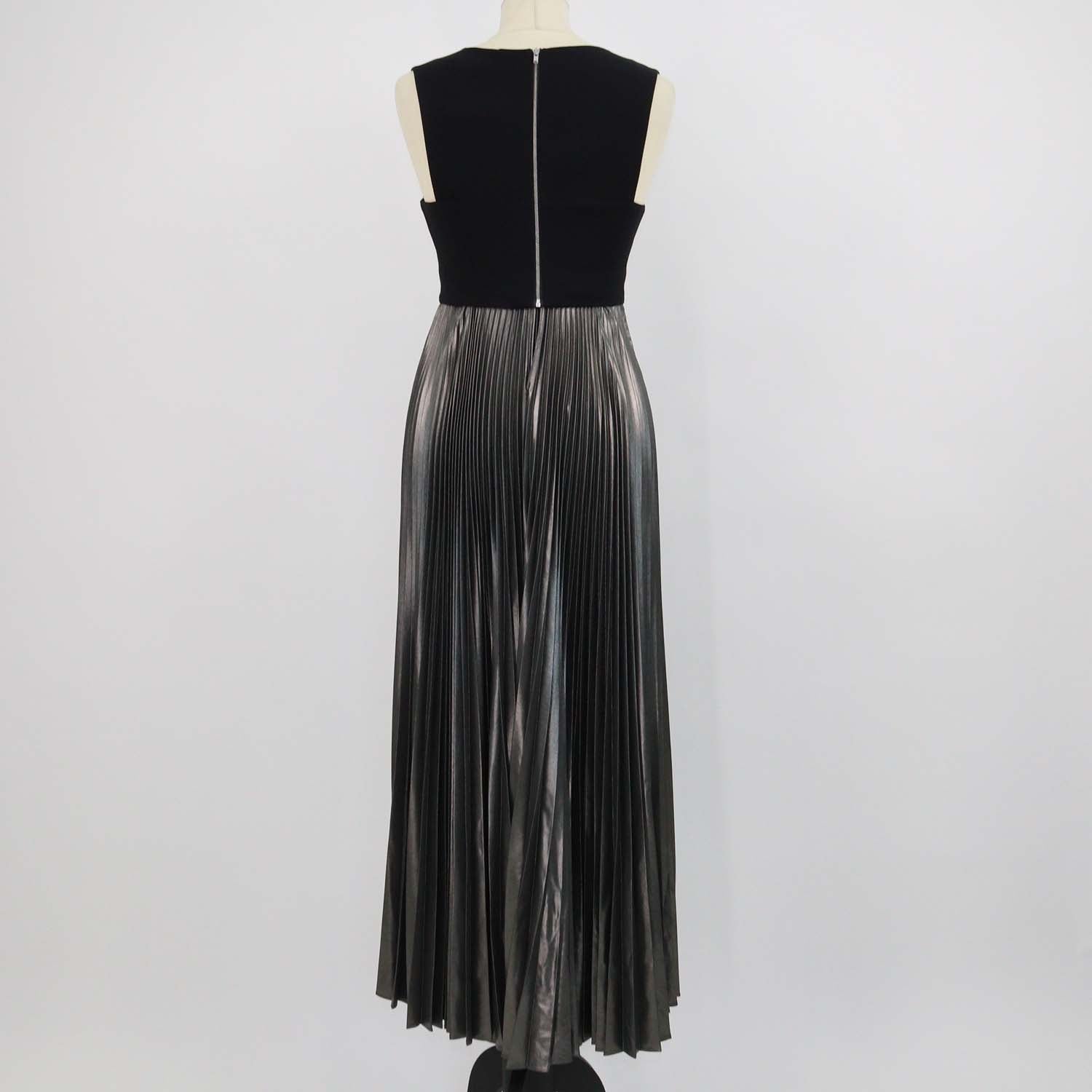 A.L.C. Black/Metallic Grey Blend Viscose Pleated Emilia Sleeveless Maxi Dress