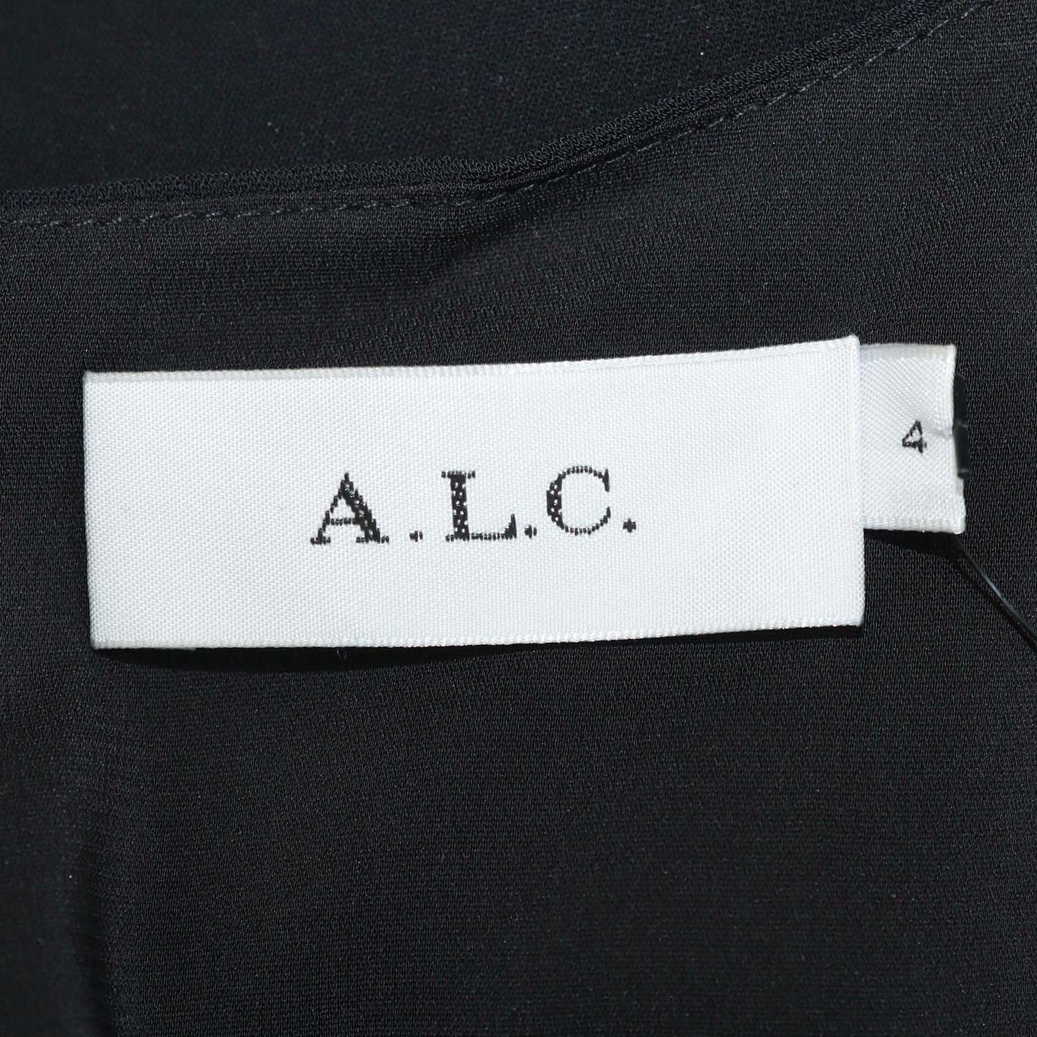 A.L.C. Black/Metallic Grey Blend Viscose Pleated Emilia Sleeveless Maxi Dress