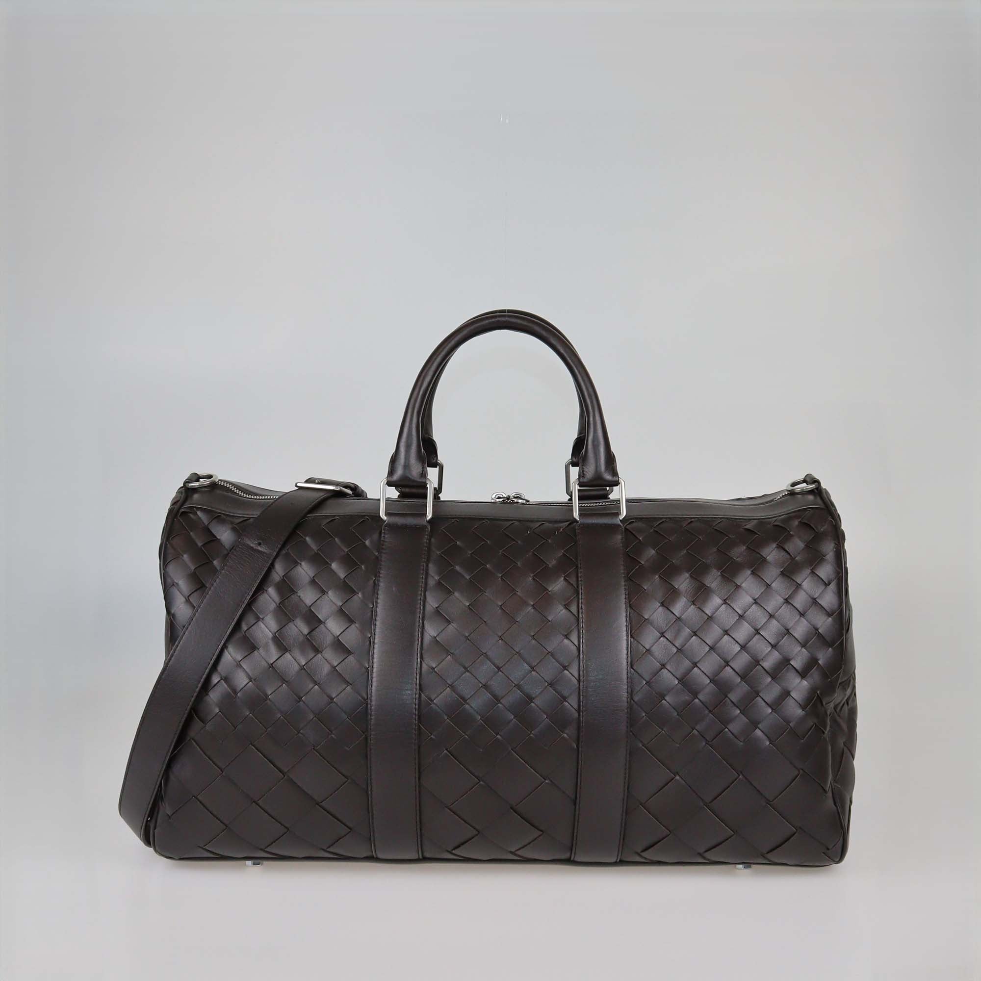 Bottega Veneta Cacao Brown Intrecciato Leather Medium Duffle Bag