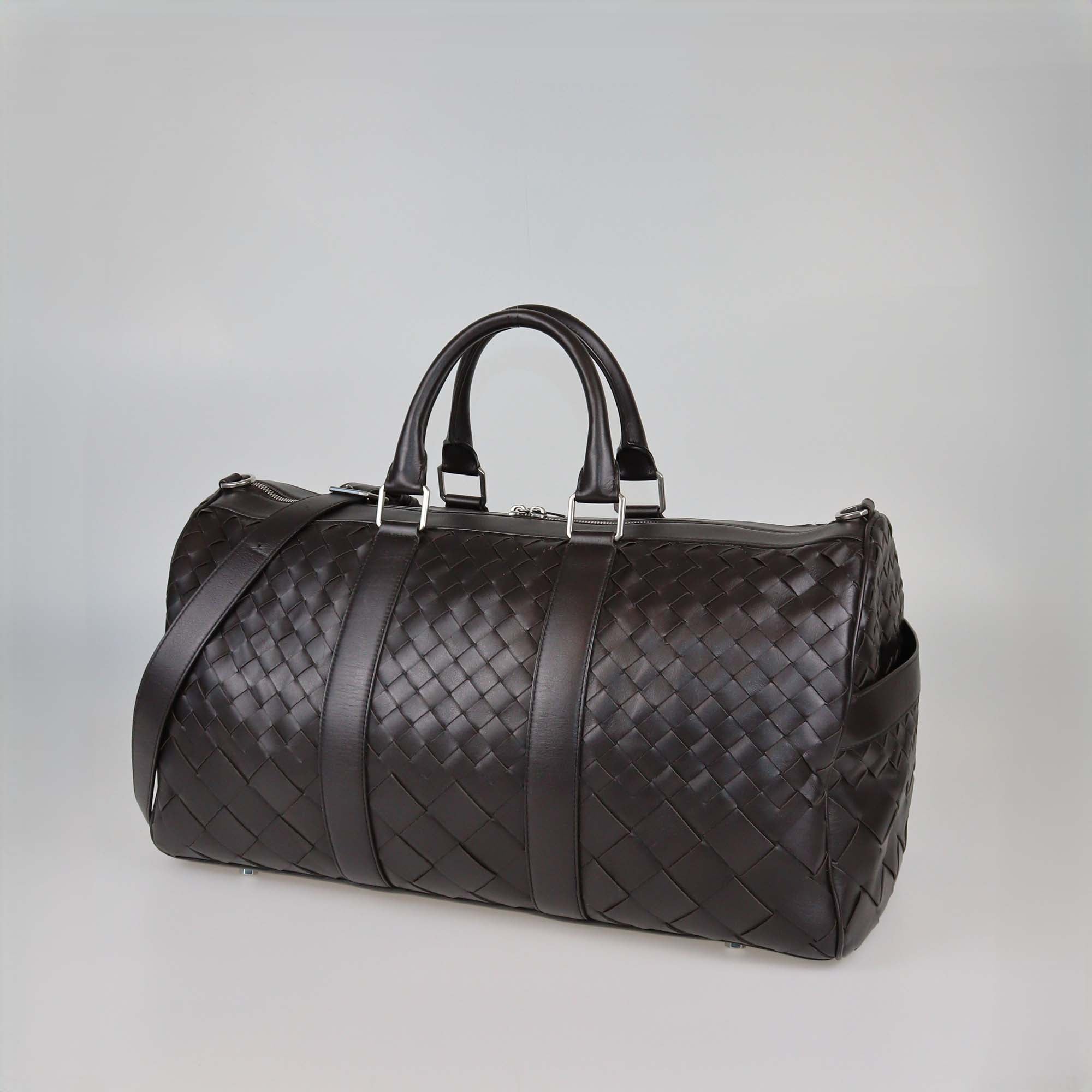 Bottega Veneta Cacao Brown Intrecciato Leather Medium Duffle Bag