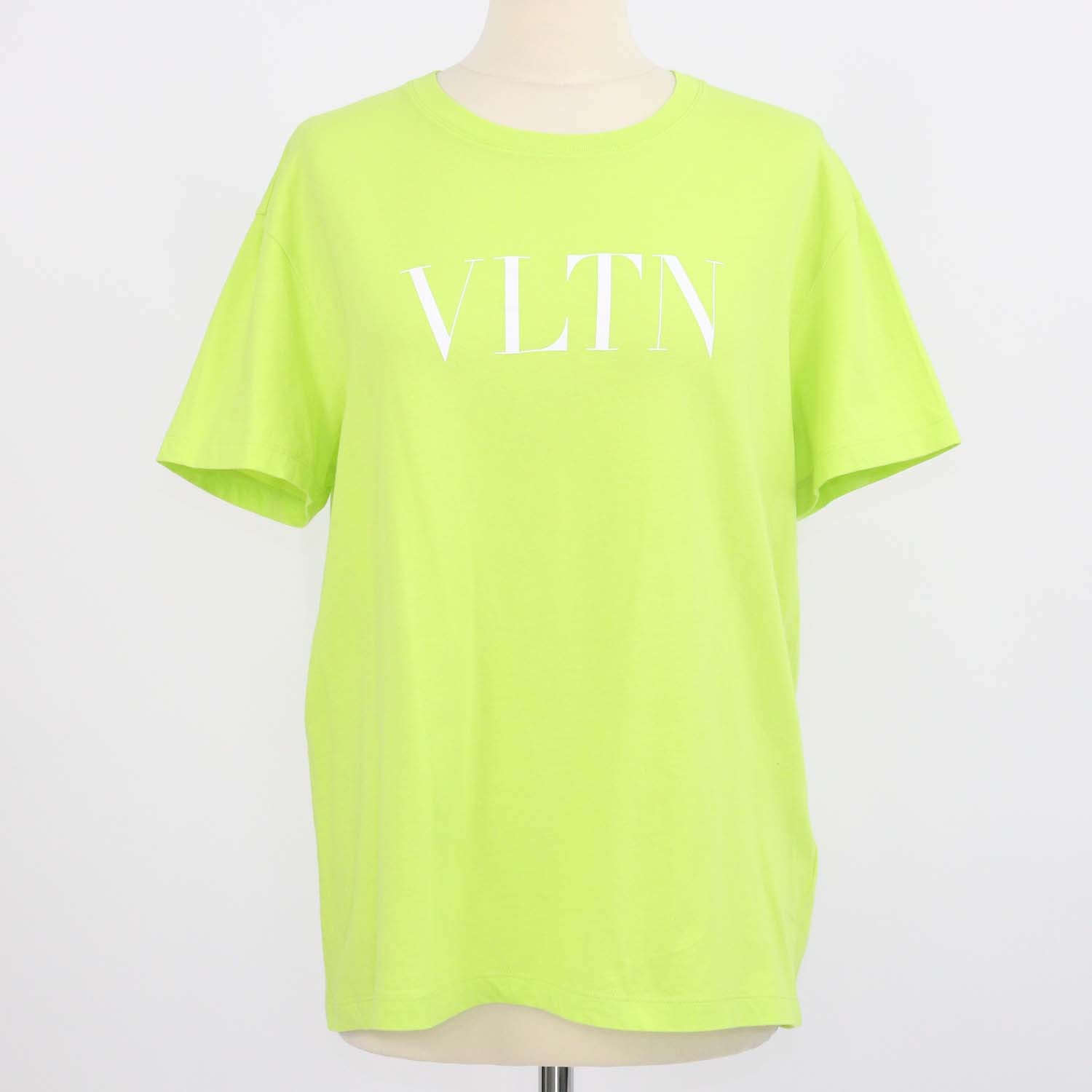 Valentino Yellow Green Cotton VLTN Print Crew Neck T-Shirt