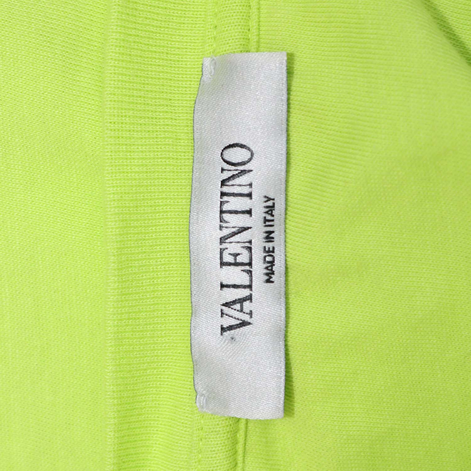 Valentino Yellow Green Cotton VLTN Print Crew Neck T-Shirt
