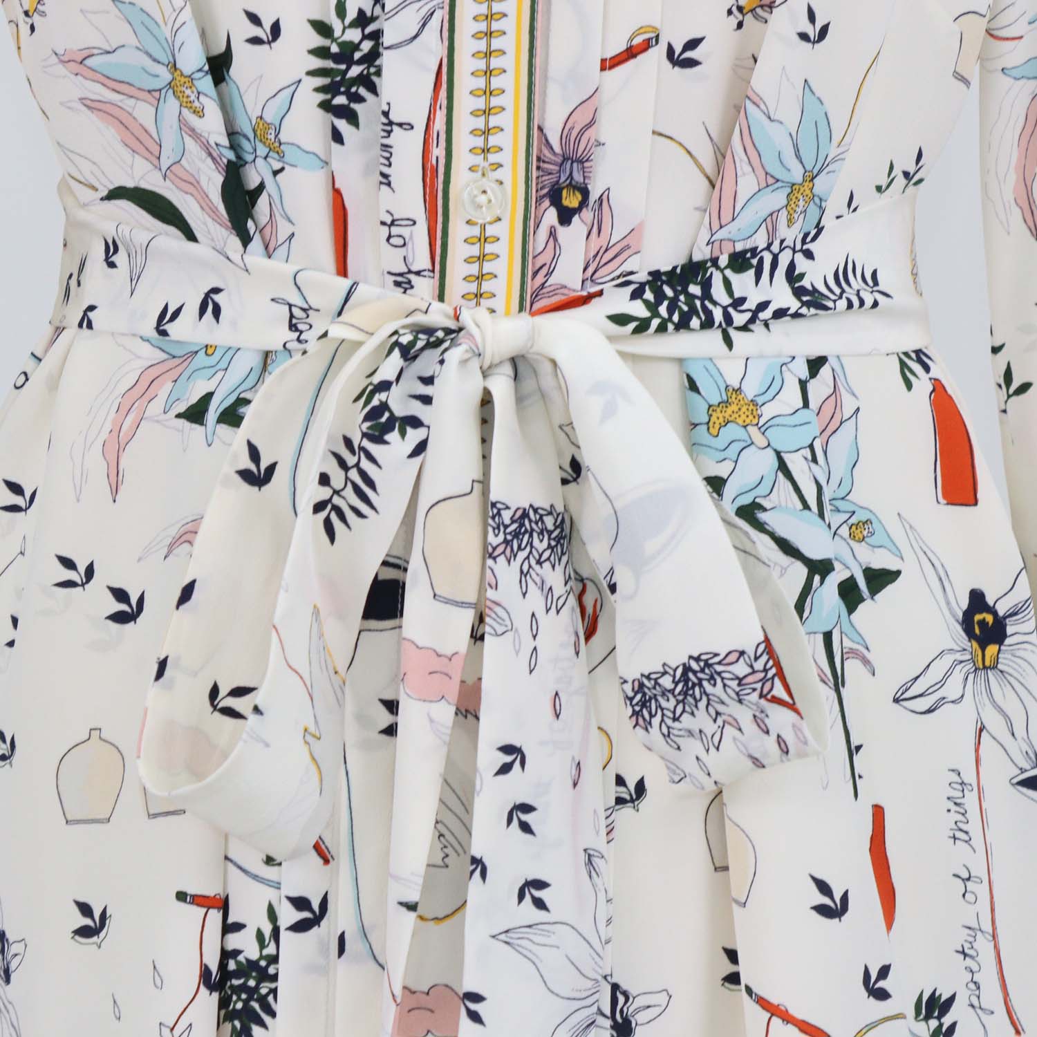 Tory Burch Multicolor Silk Poetry of Things Print Belted Shirt Dress