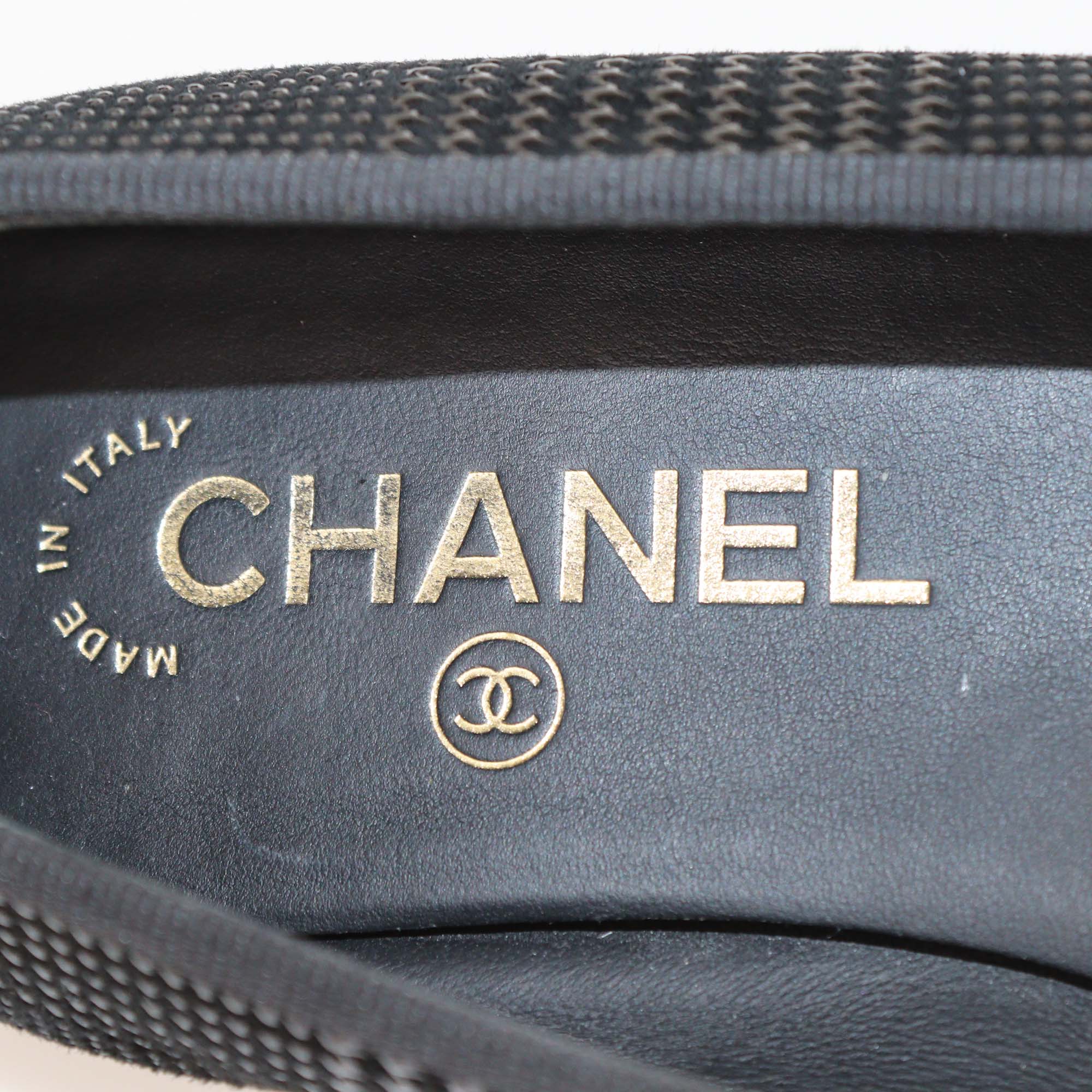 Chanel Black Textured Suede CC Cap Toe Ballet Flats