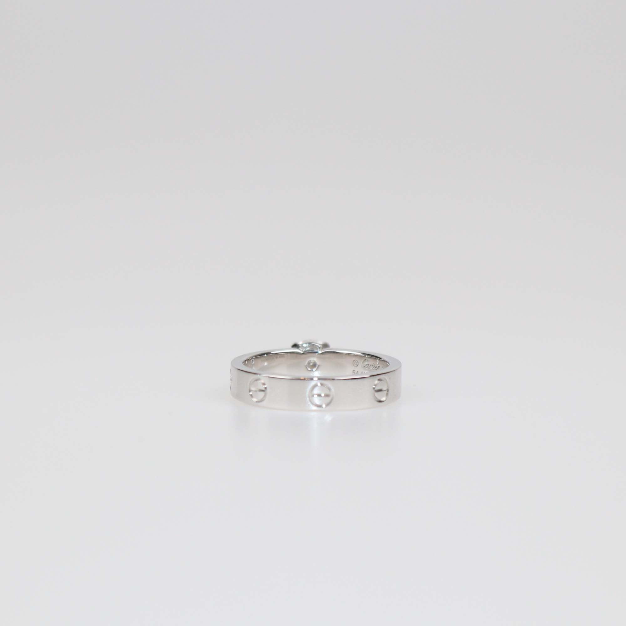 Cartier 18K White Gold Brilliant Cut Solitaire Diamond Love Ring Size 54