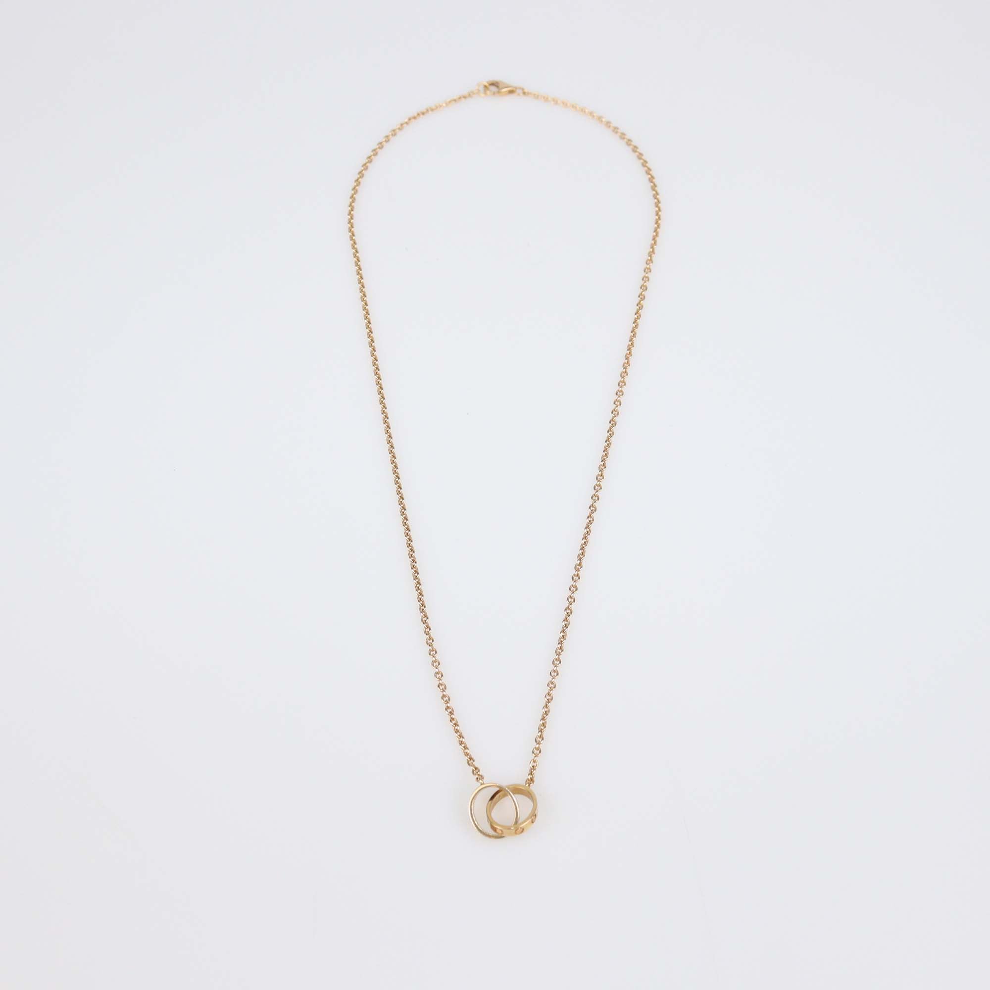 Cartier Love Interlocking 2 Hoops 18K Rose Gold Pendant Necklace