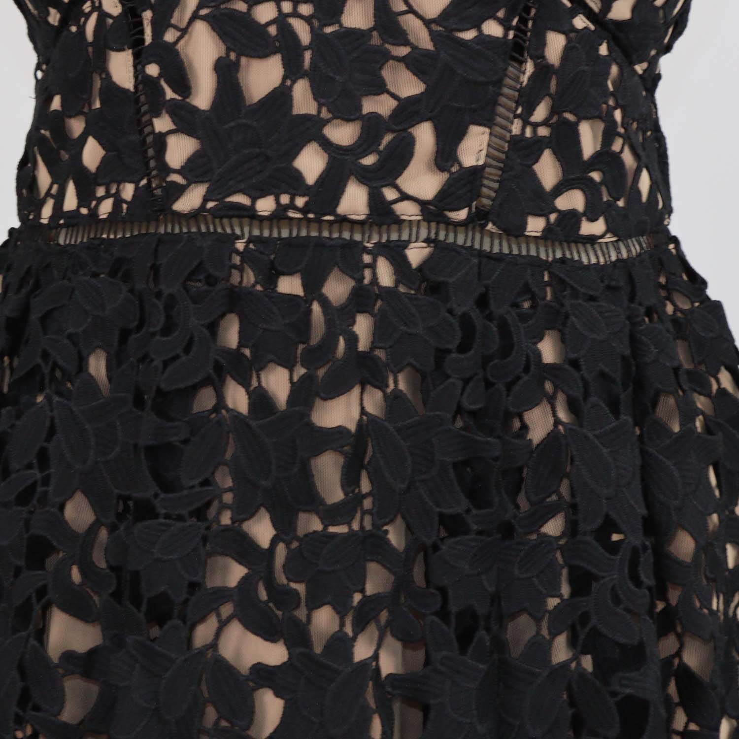 Self-Portrait Black Polyester Floral Guipure Lace Azaelea Midi Dress