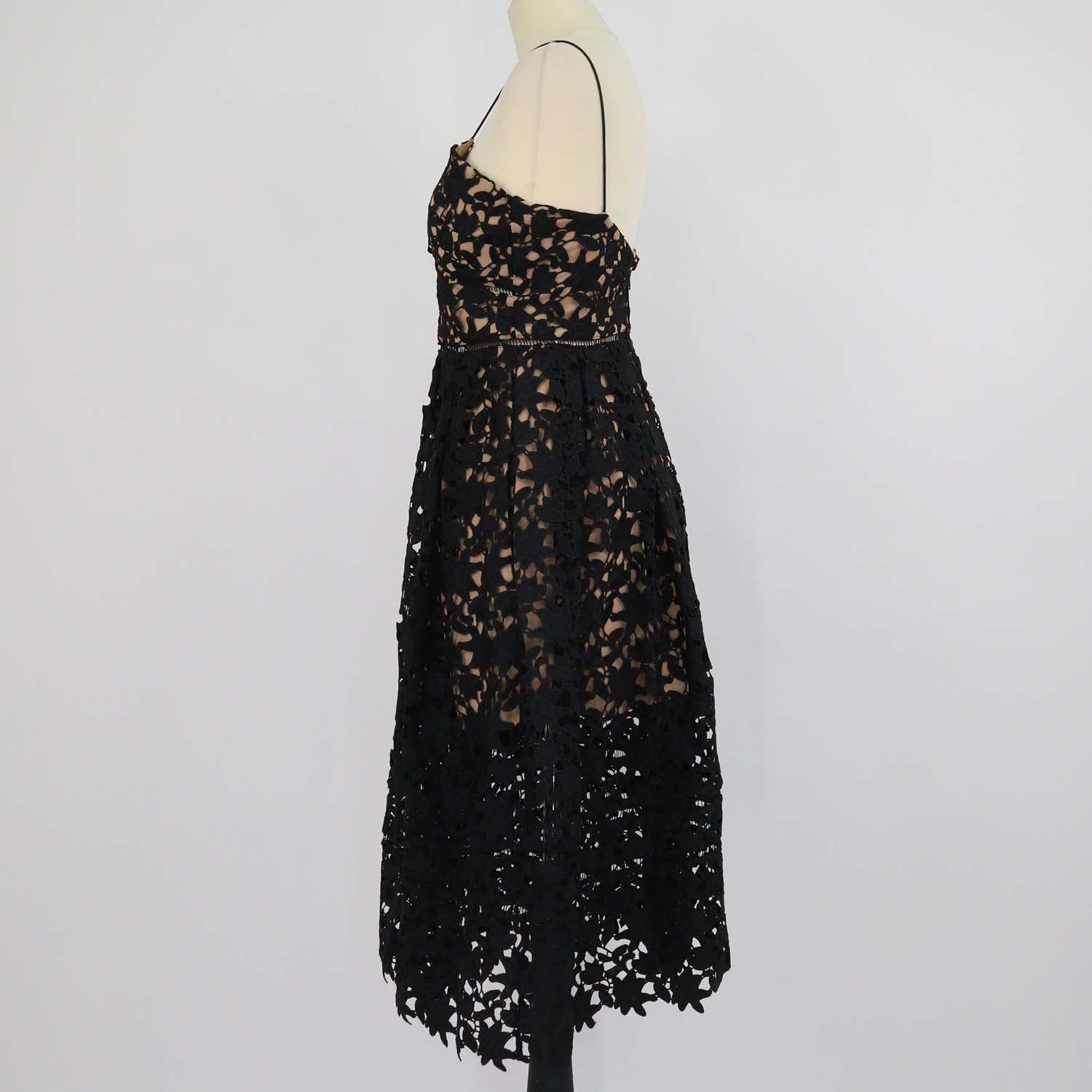 Self-Portrait Black Polyester Floral Guipure Lace Azaelea Midi Dress