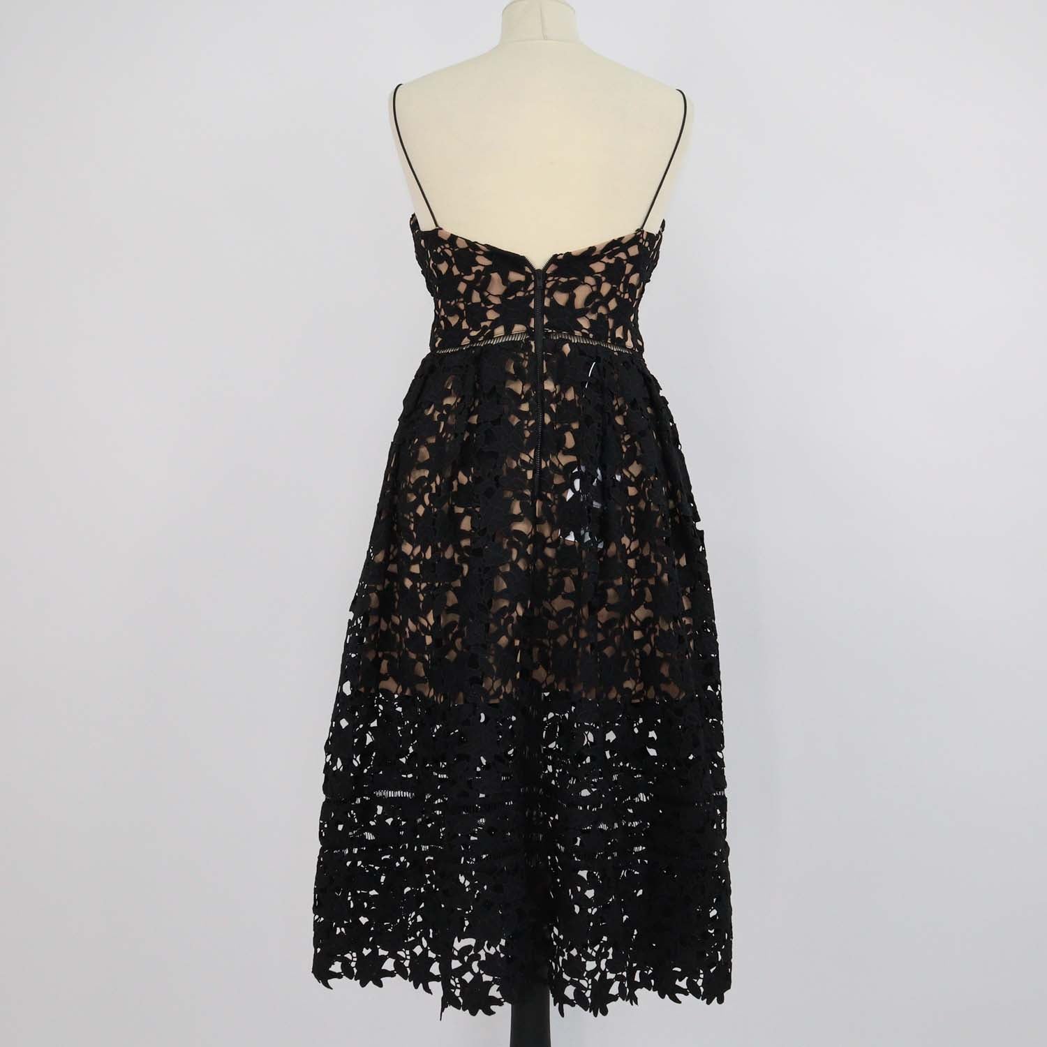 Self-Portrait Black Polyester Floral Guipure Lace Azaelea Midi Dress