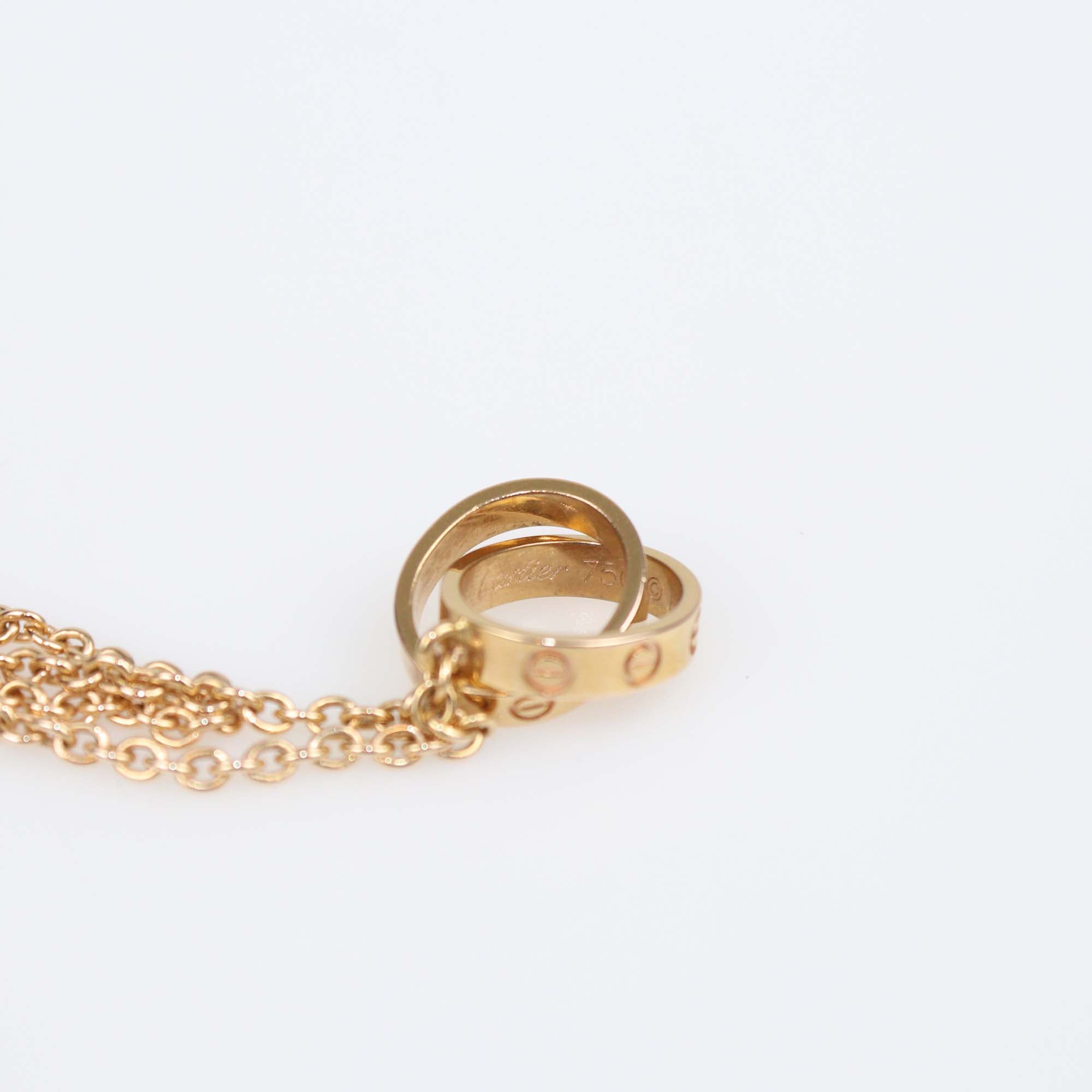 Cartier Love Interlocking 2 Hoops 18K Rose Gold Pendant Necklace