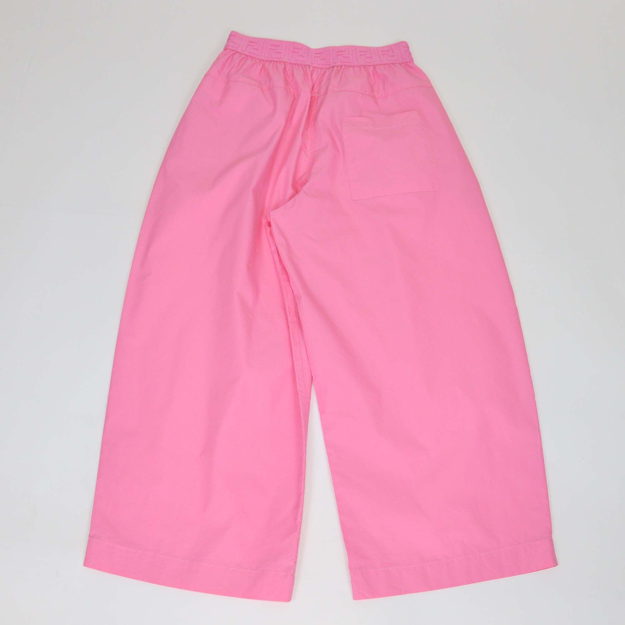 Fendi Kids Pink Blend Cotton FF Elastic Waist Wide Leg Pants