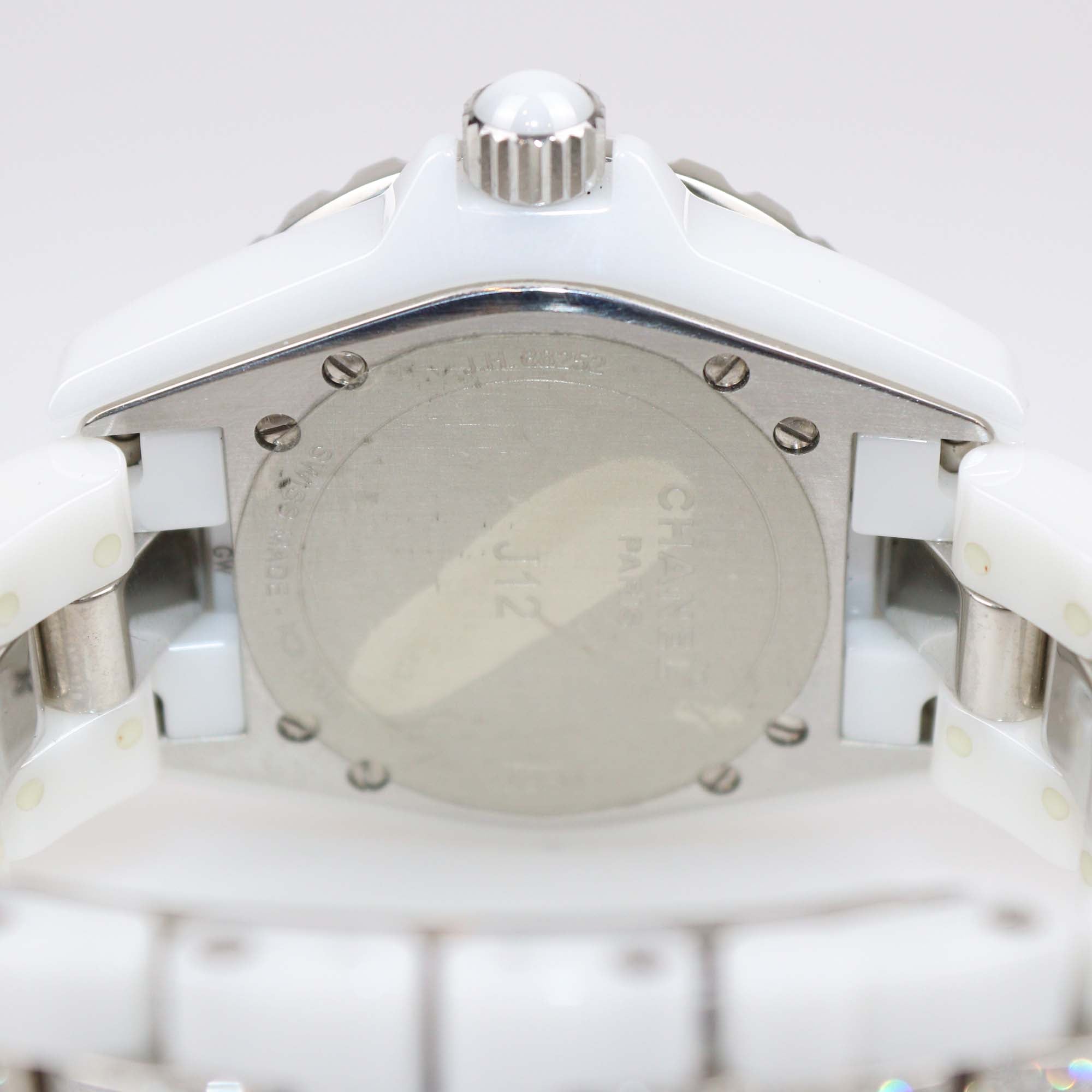 Chanel White Ceramic Stainless Steel Diamond J12 H1420 Women's Wristwatch 33 mm