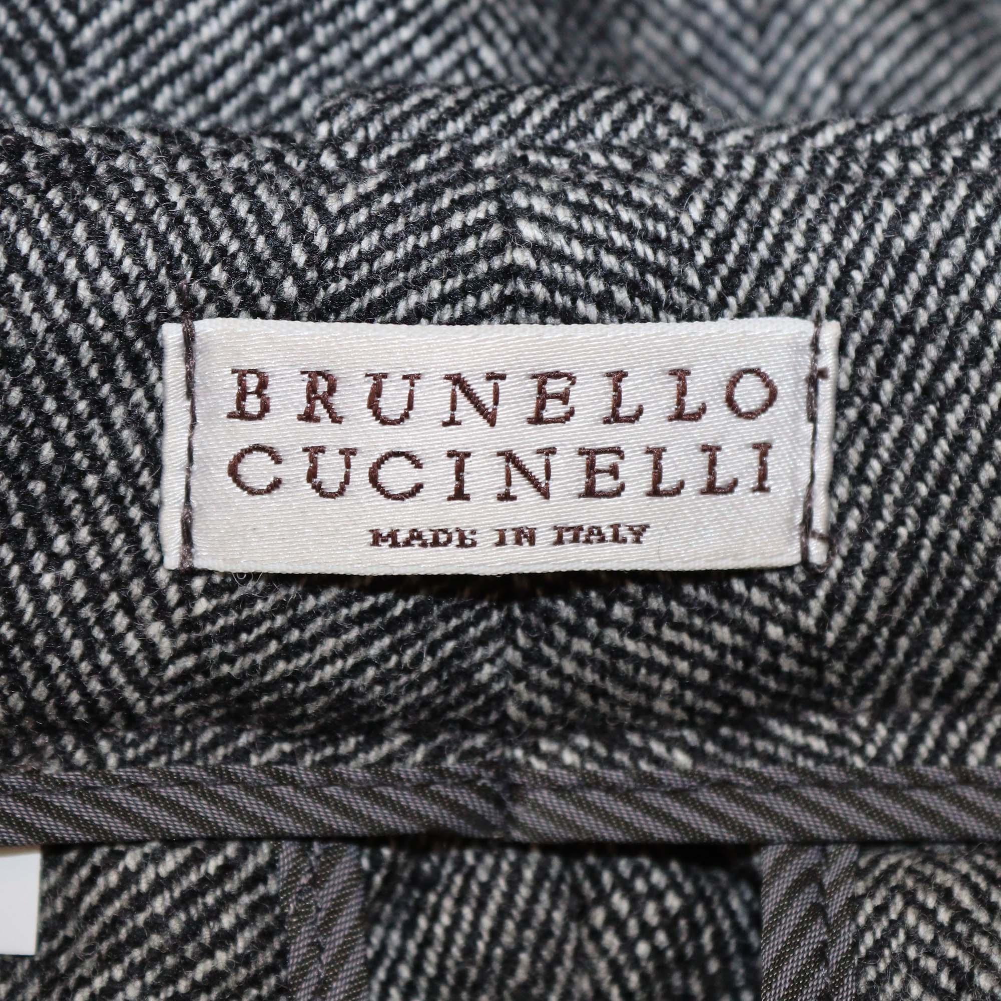 Brunello Cucinelli Grey Wool Cashmere Blend Beaded Formal Fit Trousers