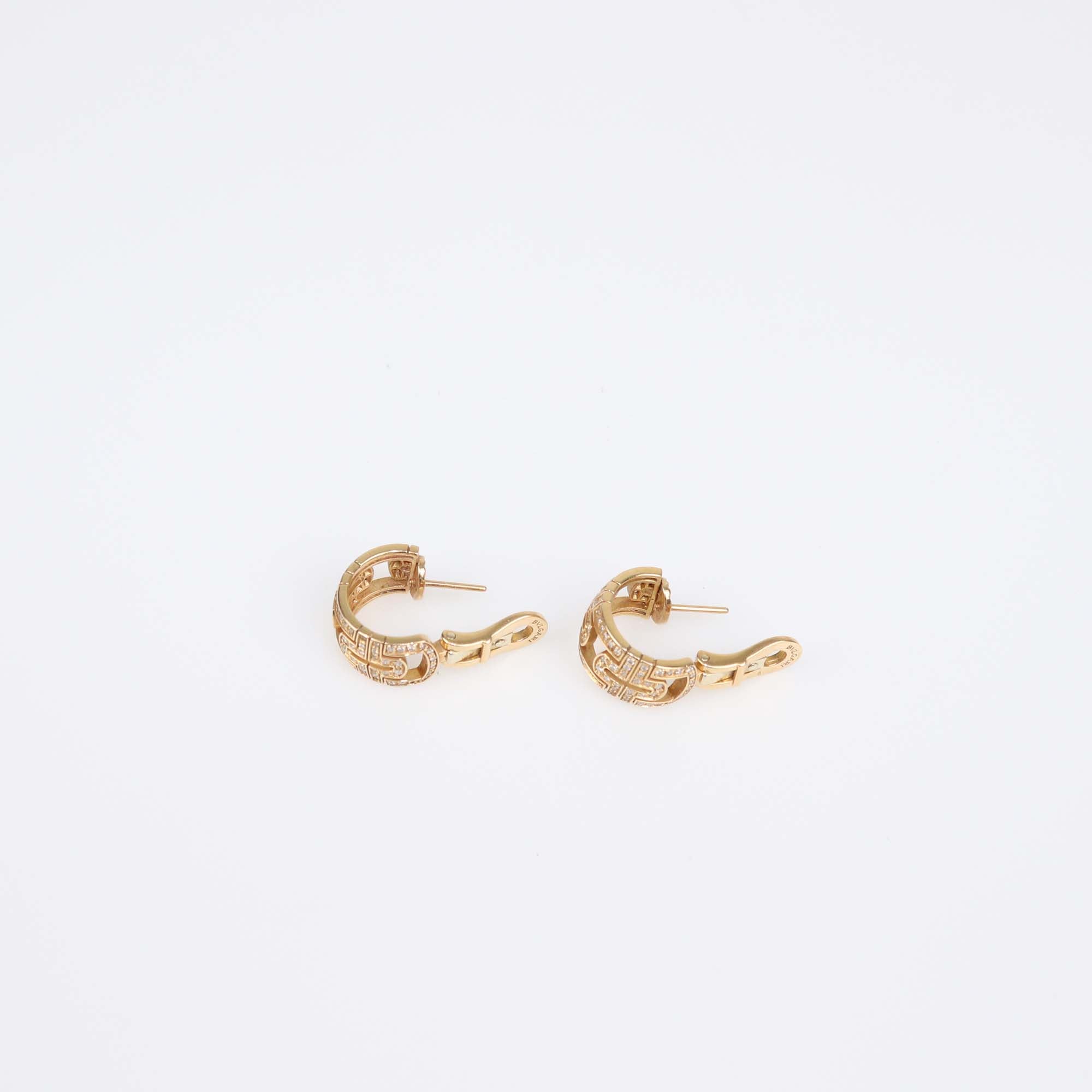 Bvlgari 18K Rose Gold Diamond Parentesi Huggie Hoop Earrings