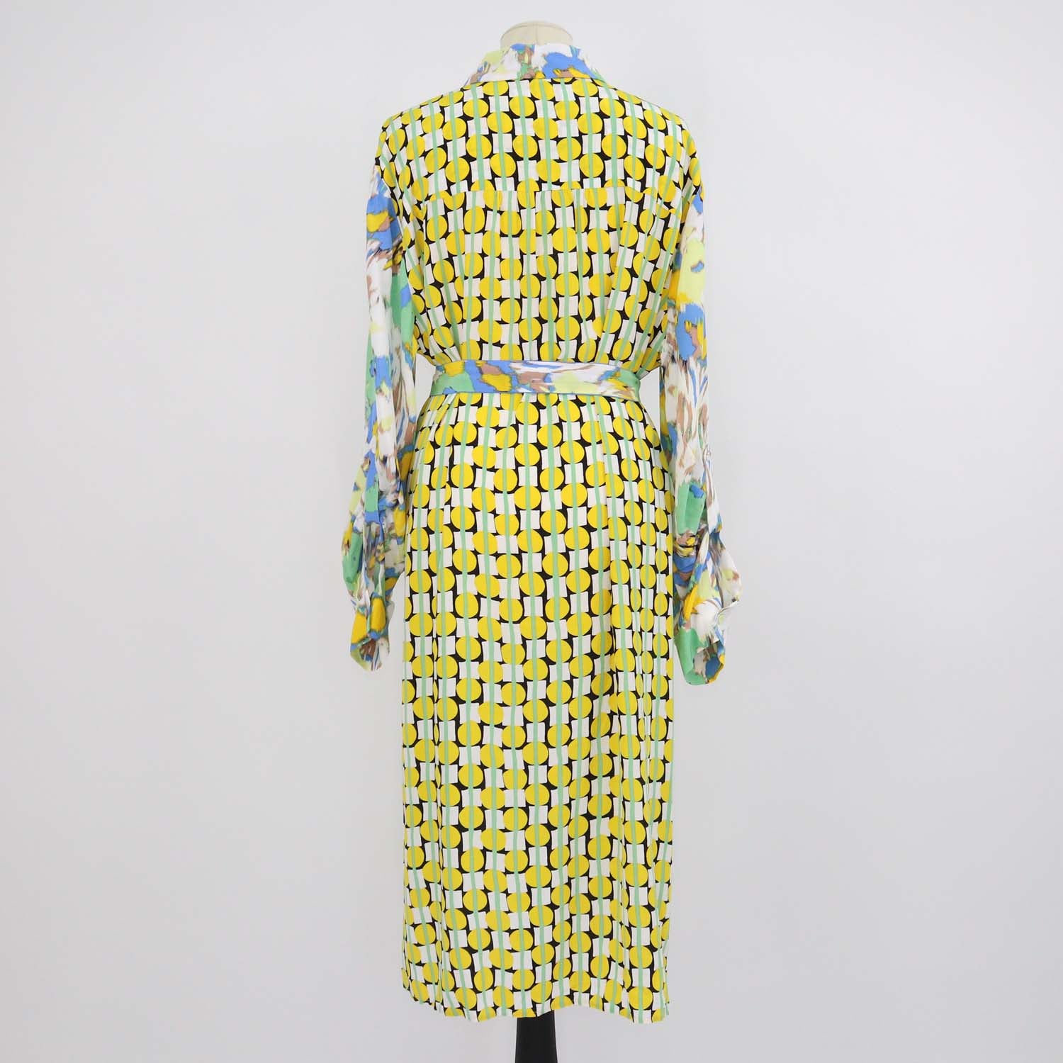Diane Von Furstenberg Multicolor Viscose Printed Crepe Belted Midi Dress