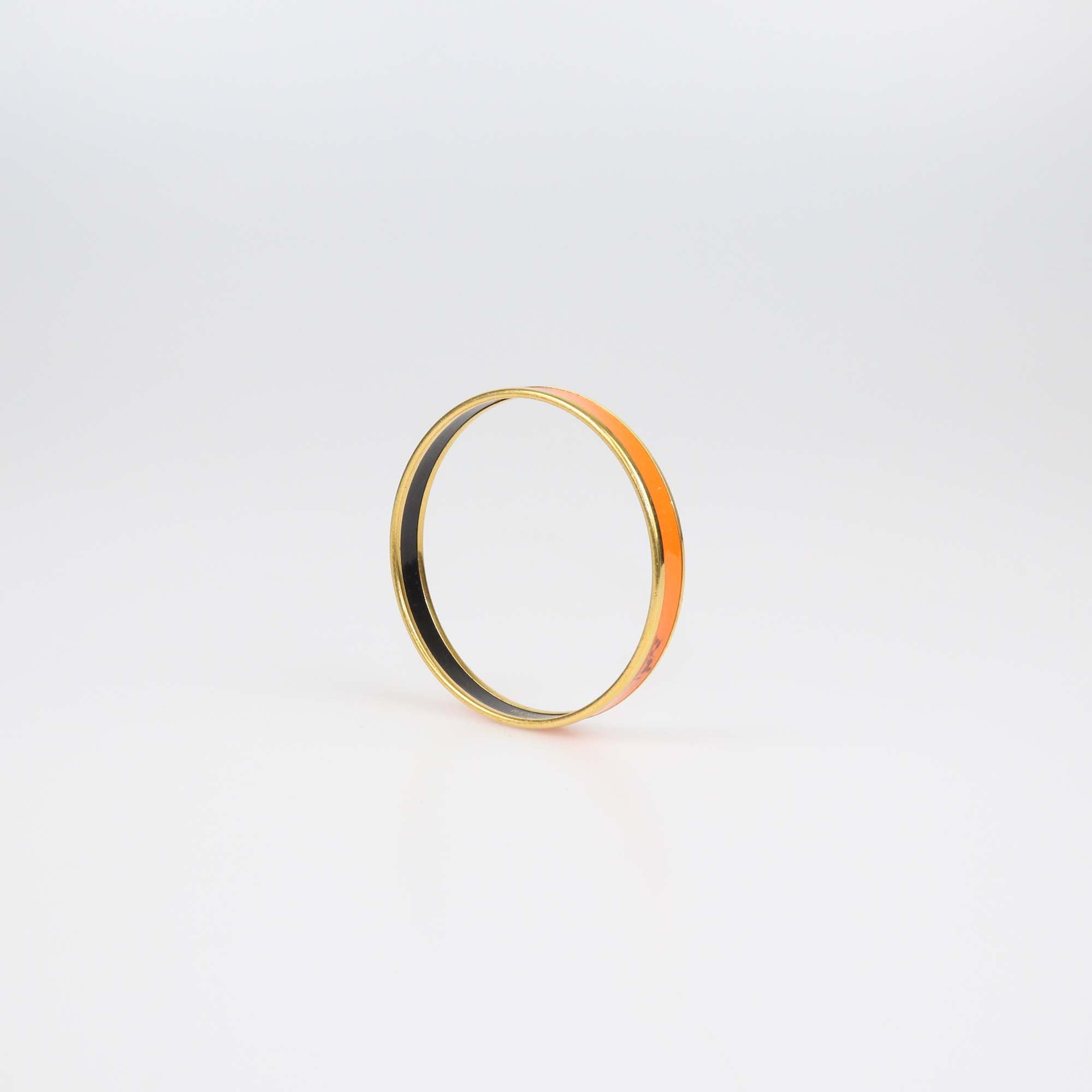Hermes Orange Enamel Gold Plated Caleche Narrow Bangle Bracelet