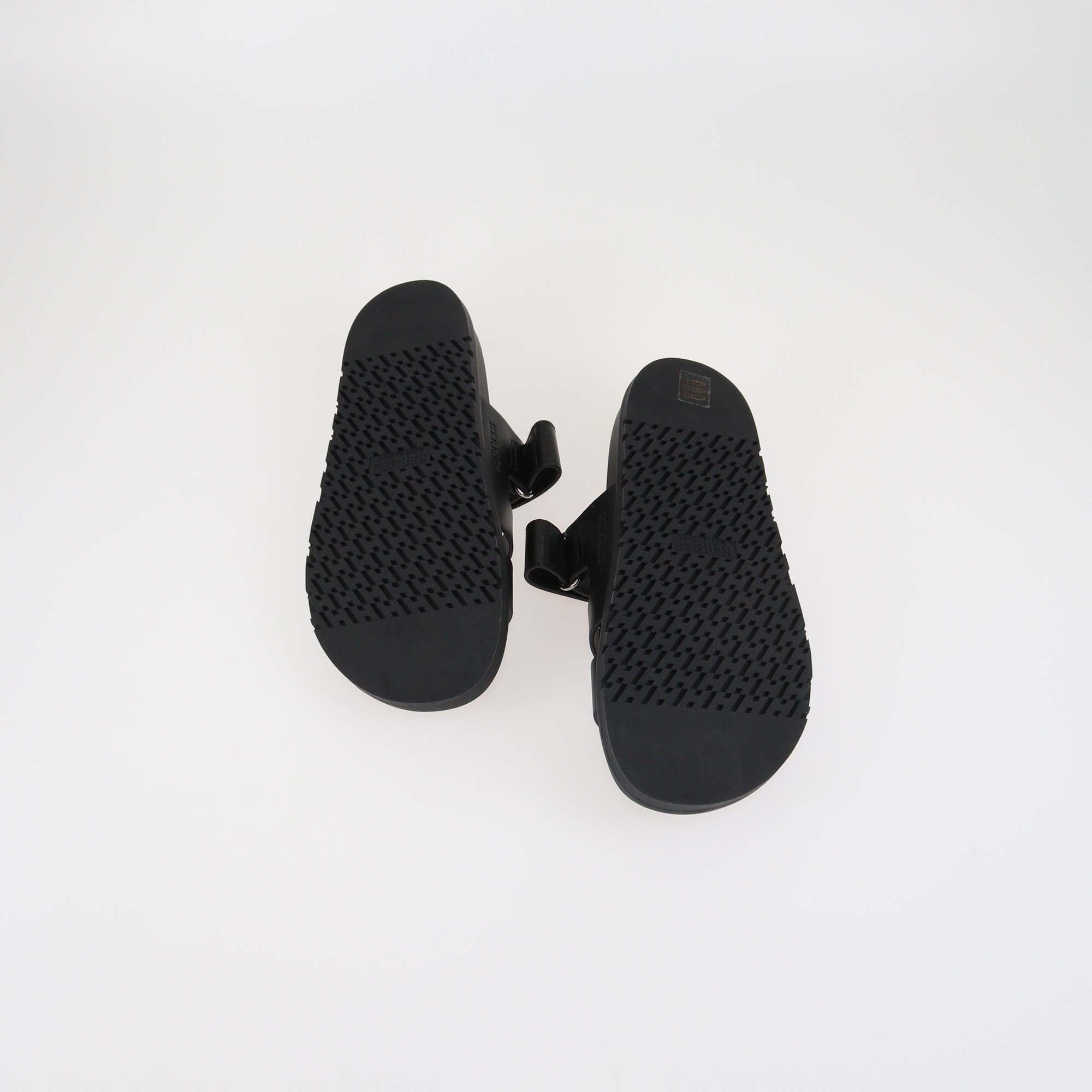 Hermes Black Leather Chypre Sandals