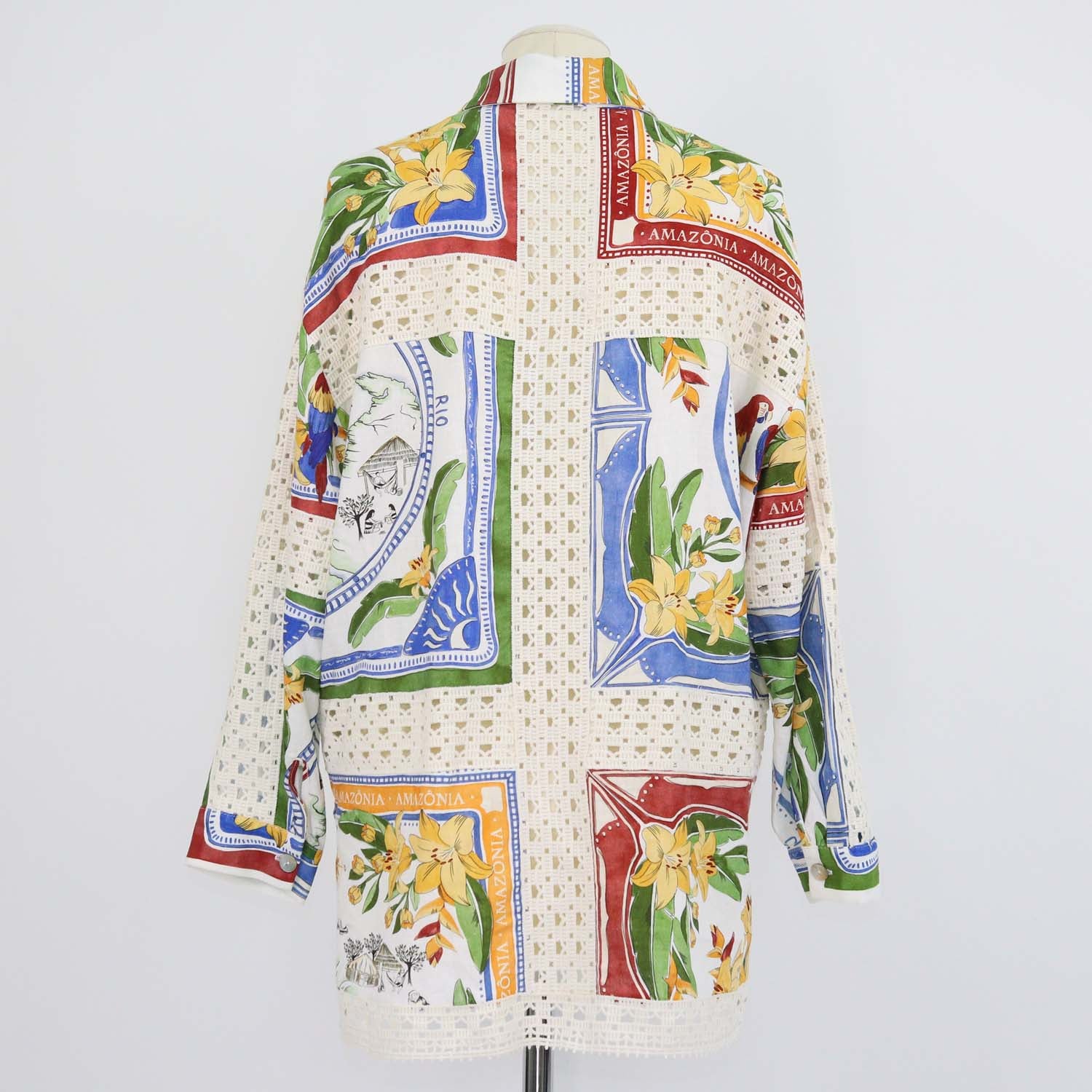 Farm Rio Multicolor Blend Linen Tropical Destination Print Long Sleeve Shirt