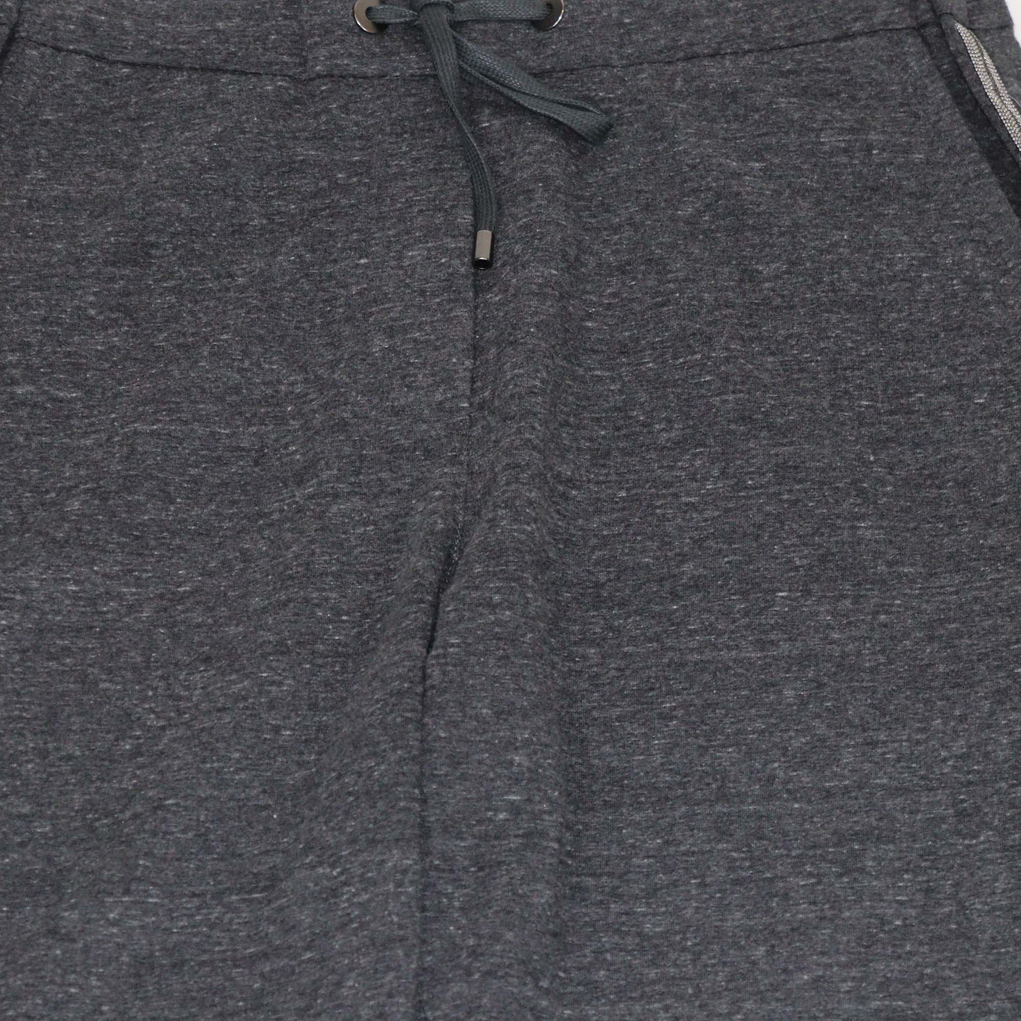 Brunello Cucinelli Grey Cotton Blended Beaded Pocket Joggers Pants