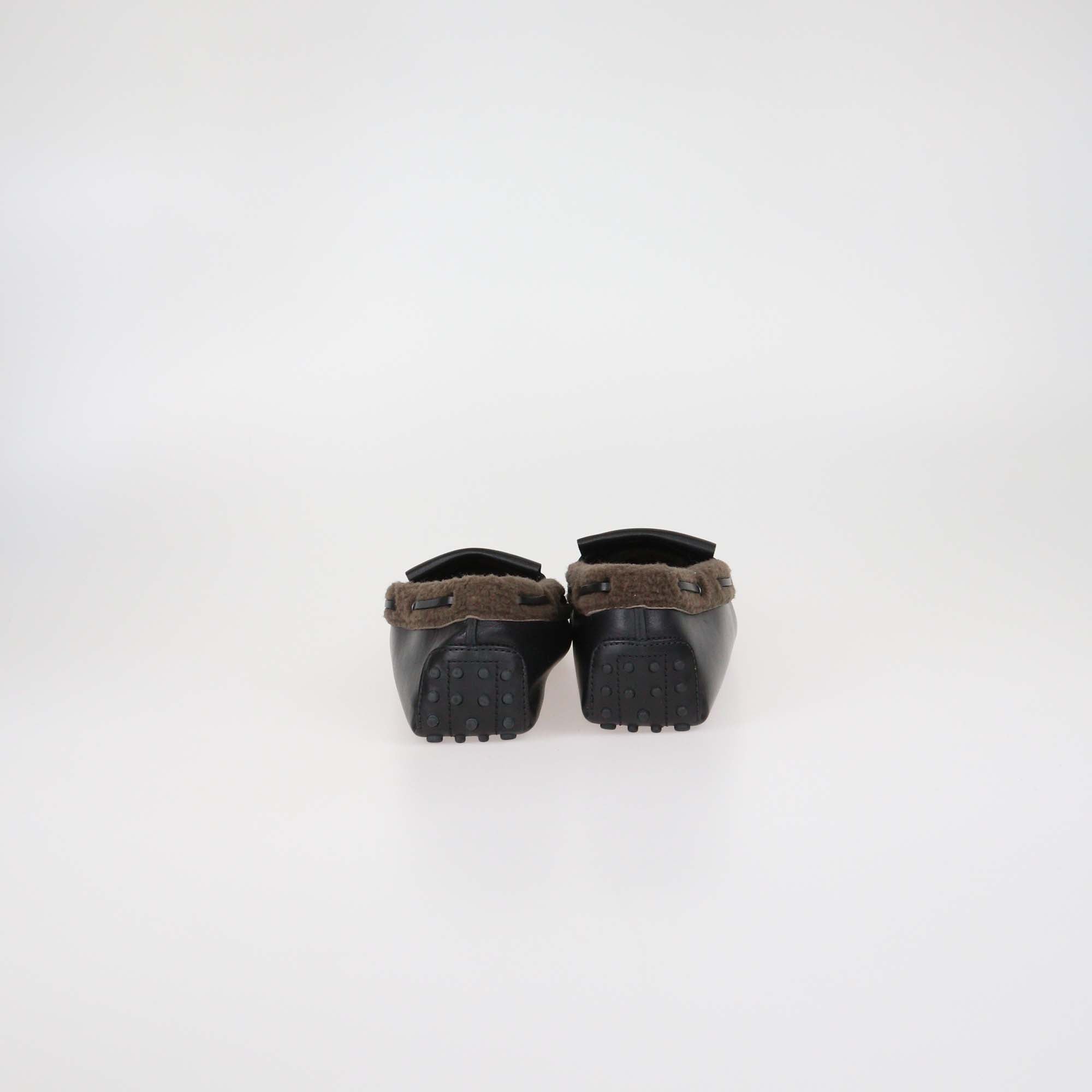 Tod's Black Leather & Fur Double T Loafers