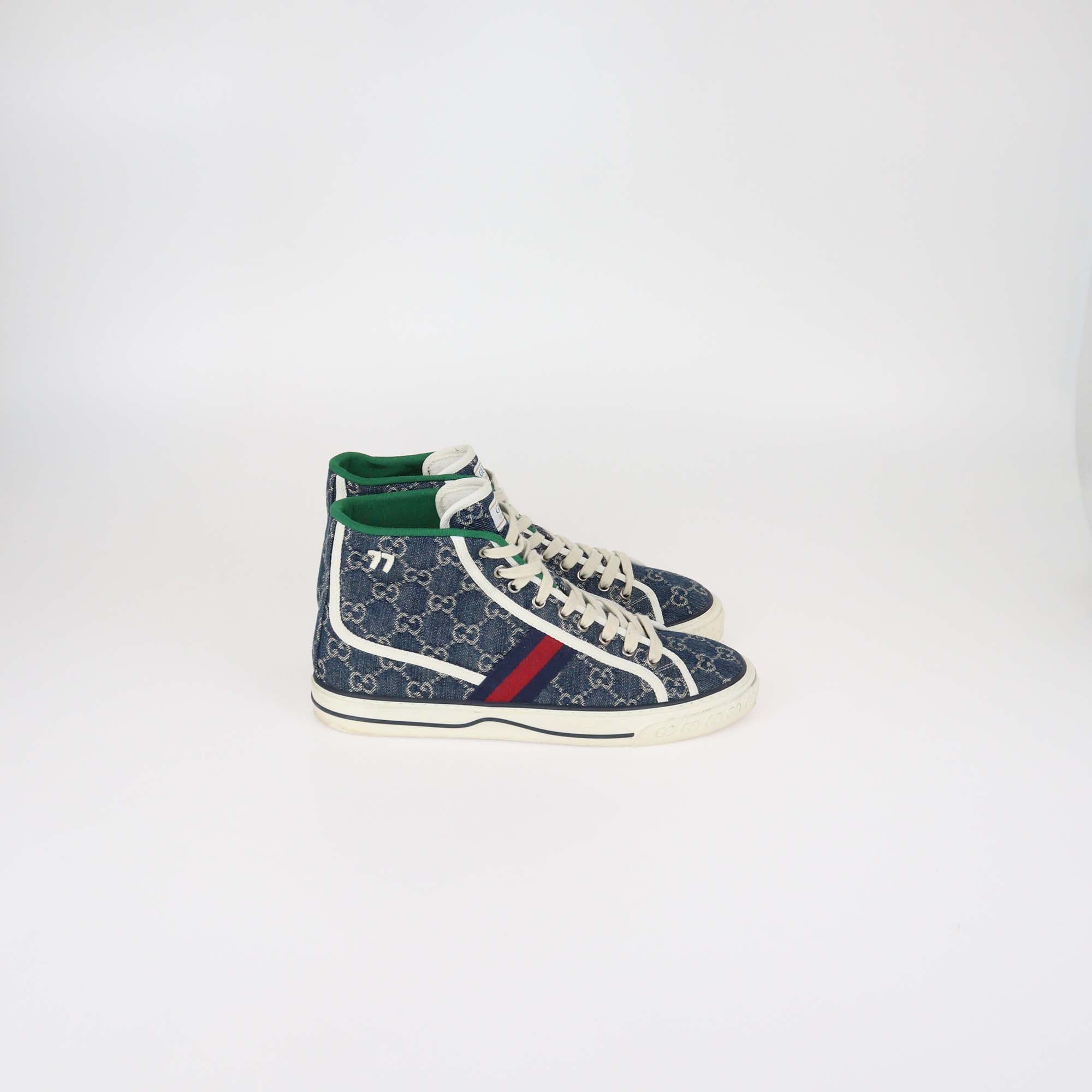 Gucci Blue GG Denim Tennis 1977 High Top Sneakers