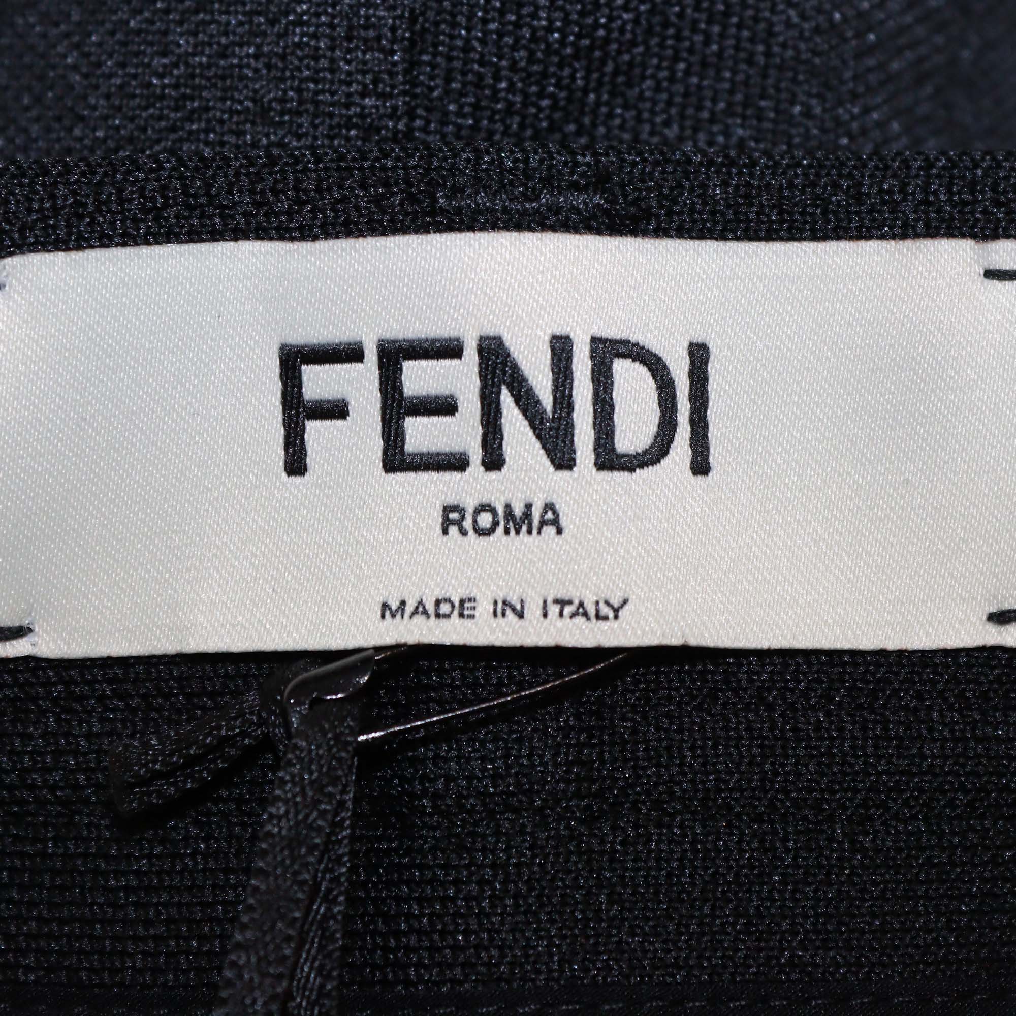 Fendi Black Pique Jersey FF Logo Detail Trousers
