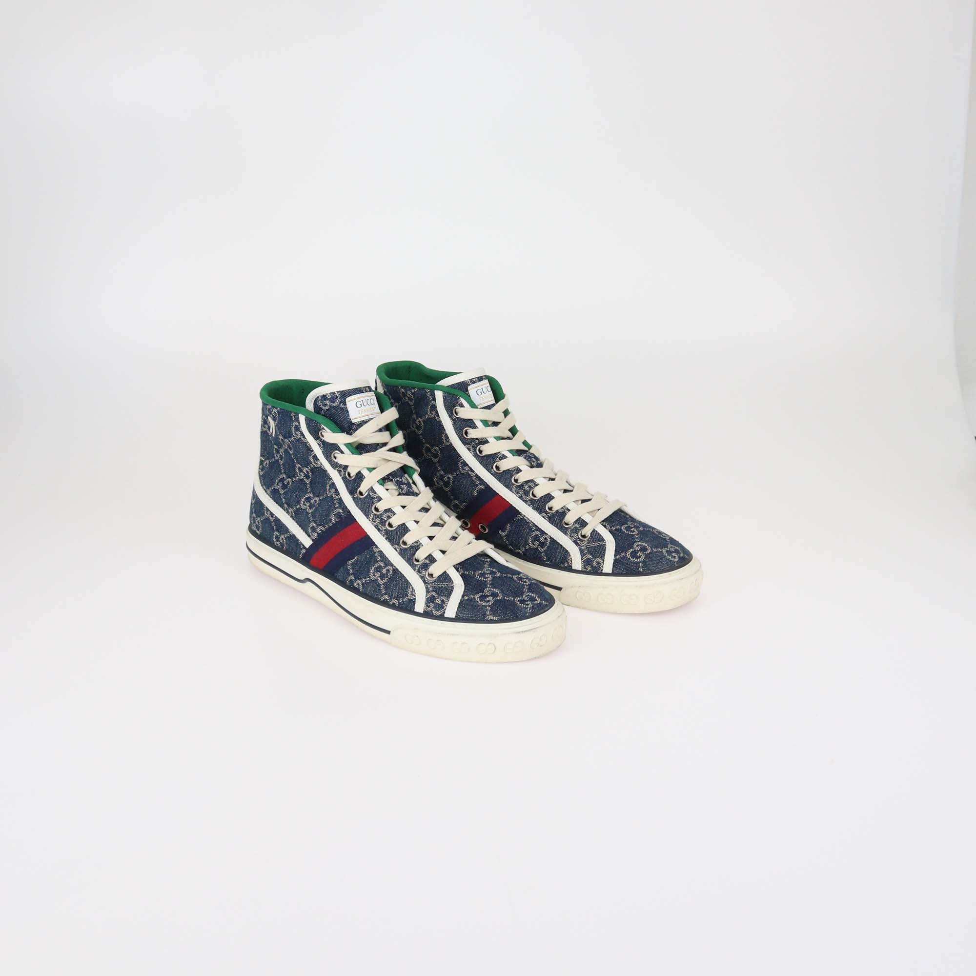 Gucci Blue GG Denim Tennis 1977 High Top Sneakers