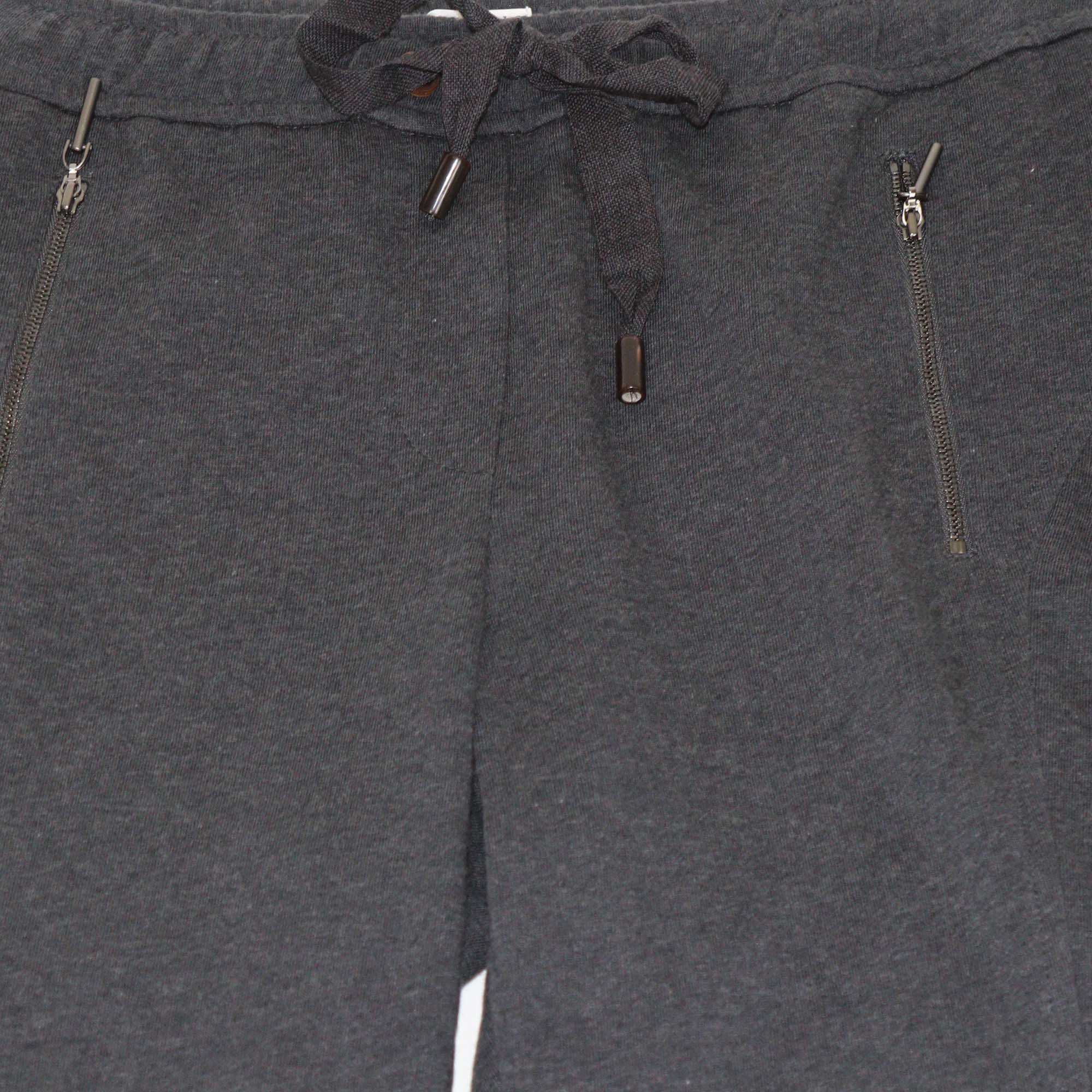 Brunello Cucinelli Dark Grey Cotton Zip Pocket Jogger Pants