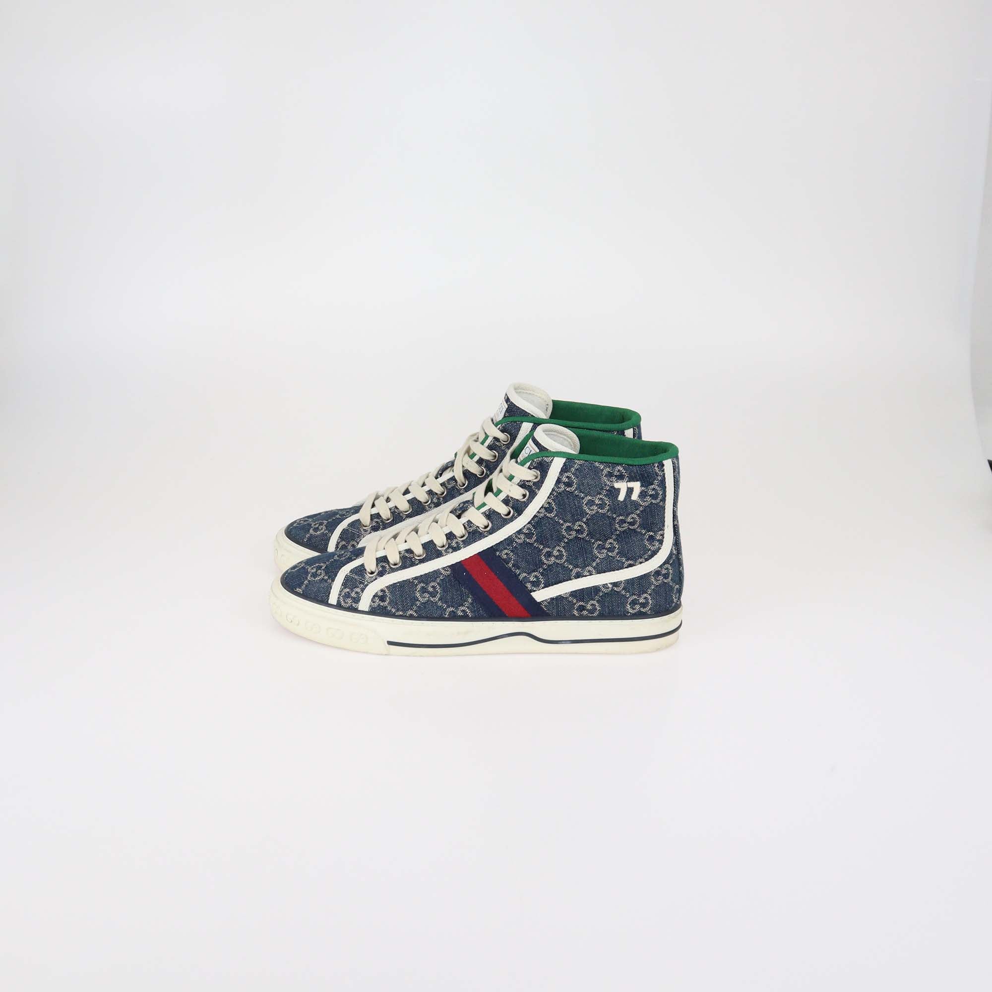 Gucci Blue GG Denim Tennis 1977 High Top Sneakers