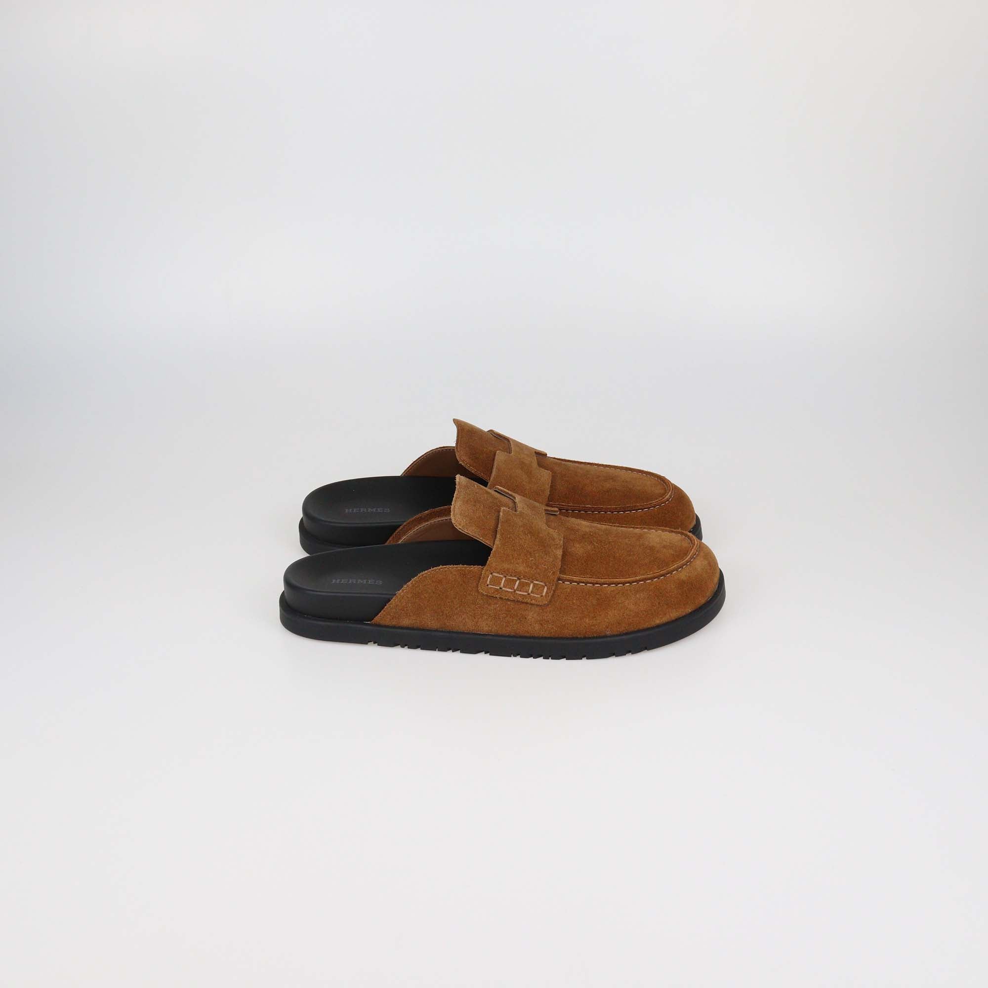 Hermes Brown Suede Go Mules