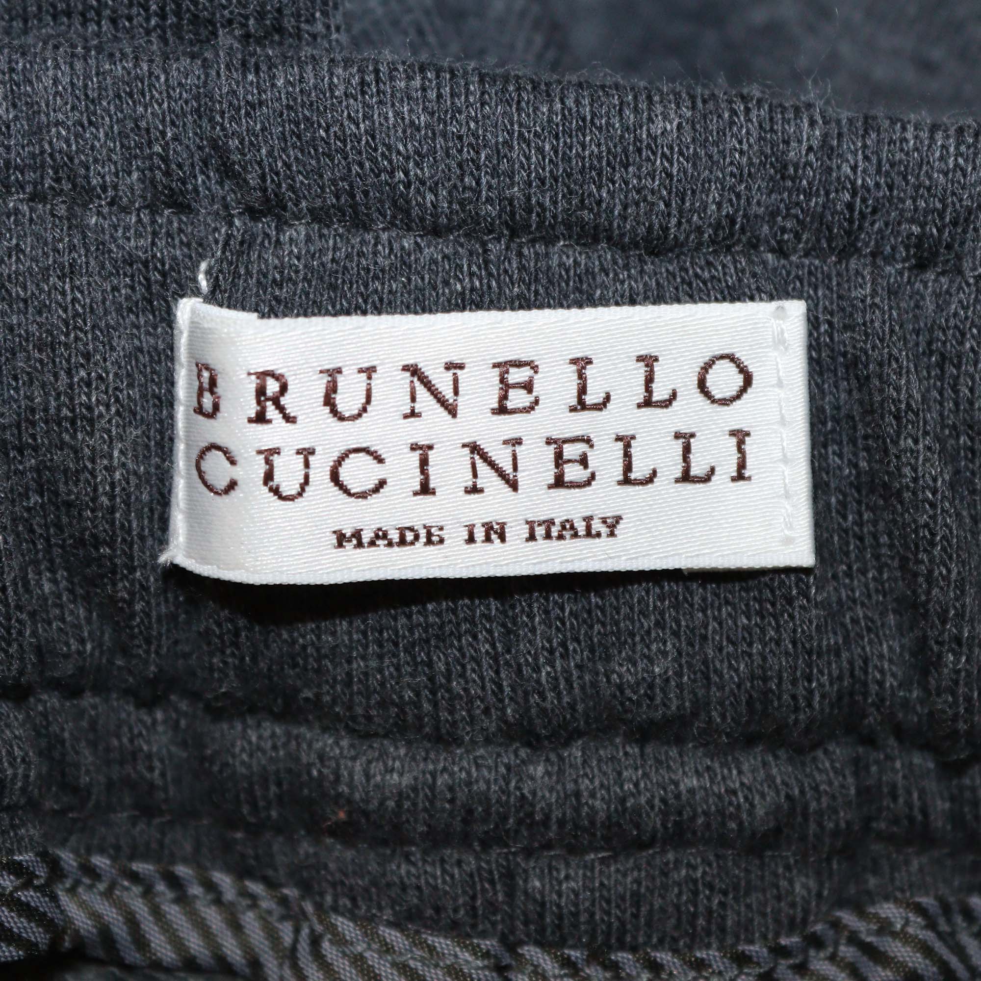 Brunello Cucinelli Dark Grey Cotton Zip Pocket Jogger Pants