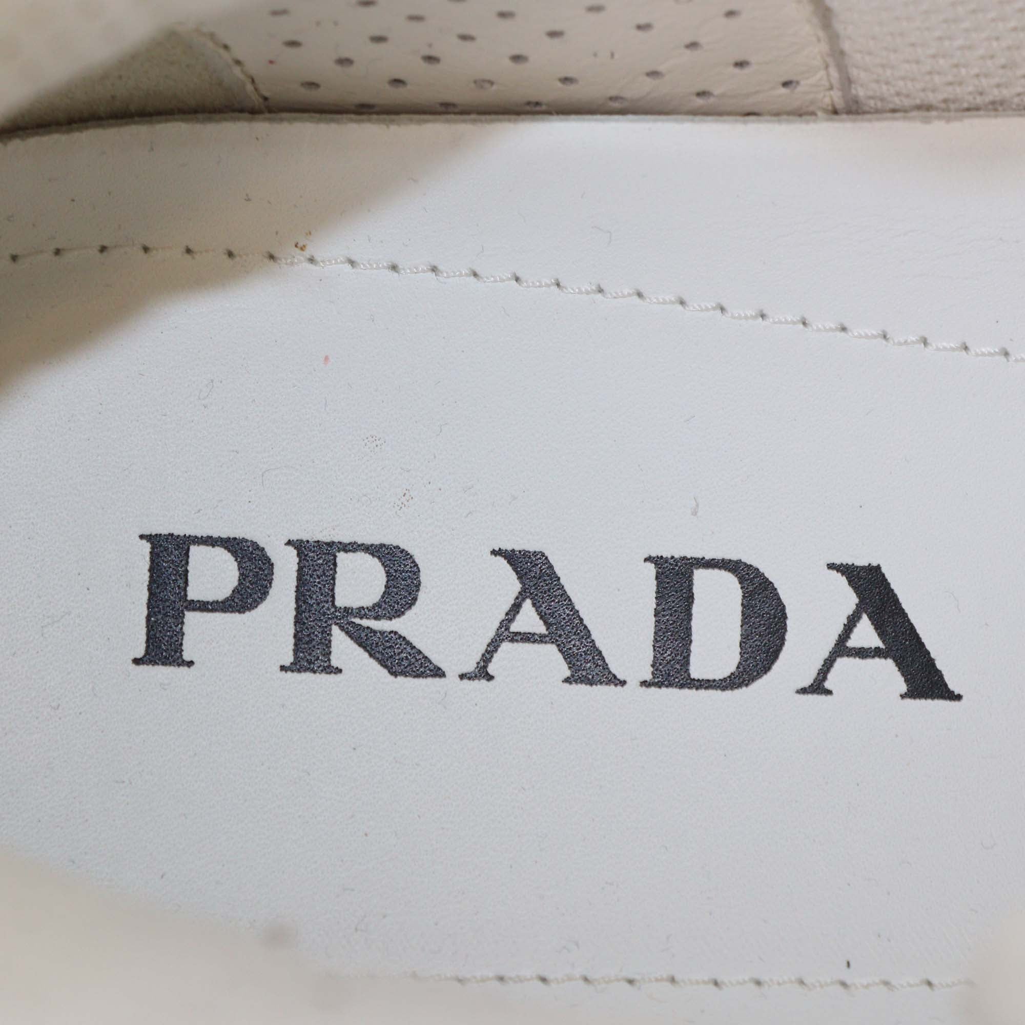 Prada White/Black Leather Avenue High Top Sneakers