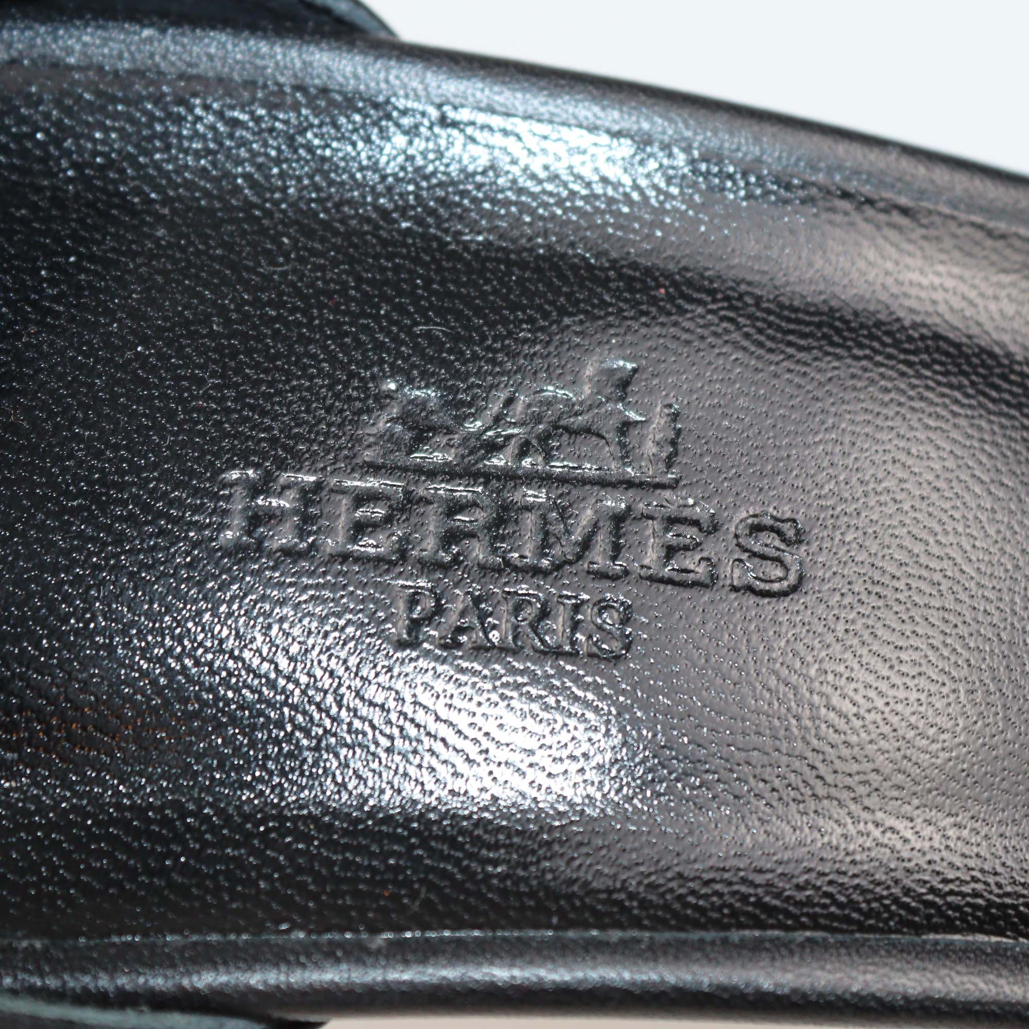 Hermes Black Leather Premiere 70 Sandals