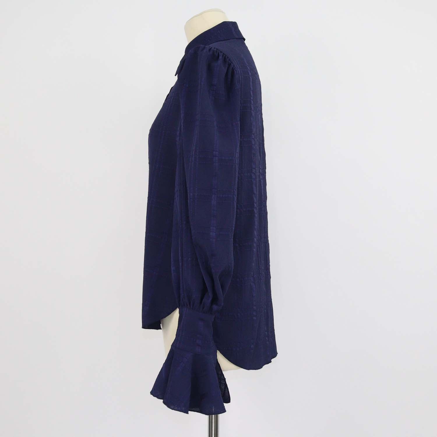 SeeByChloe Evening Blue Polyester Checked Bishop-Sleeve Shirt