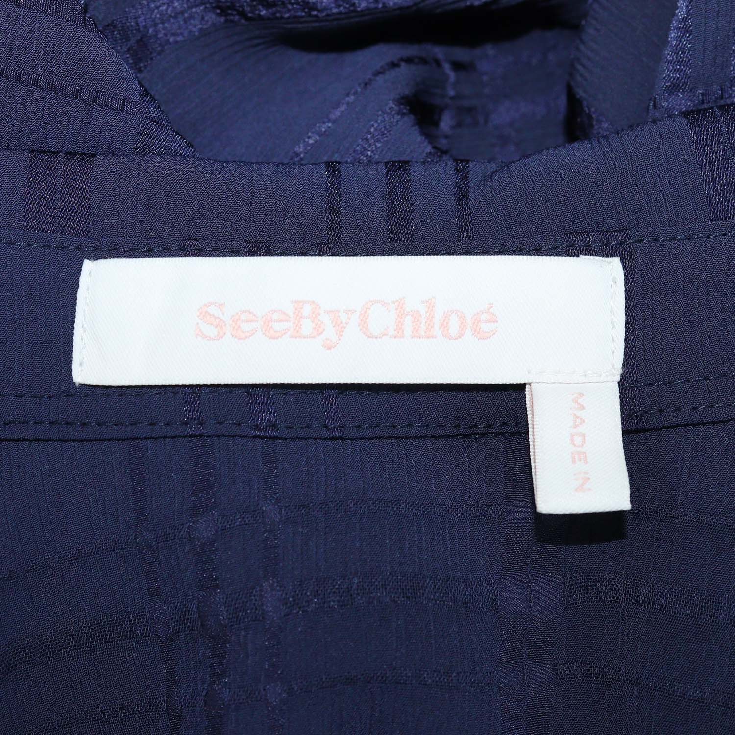 SeeByChloe Evening Blue Polyester Checked Bishop-Sleeve Shirt